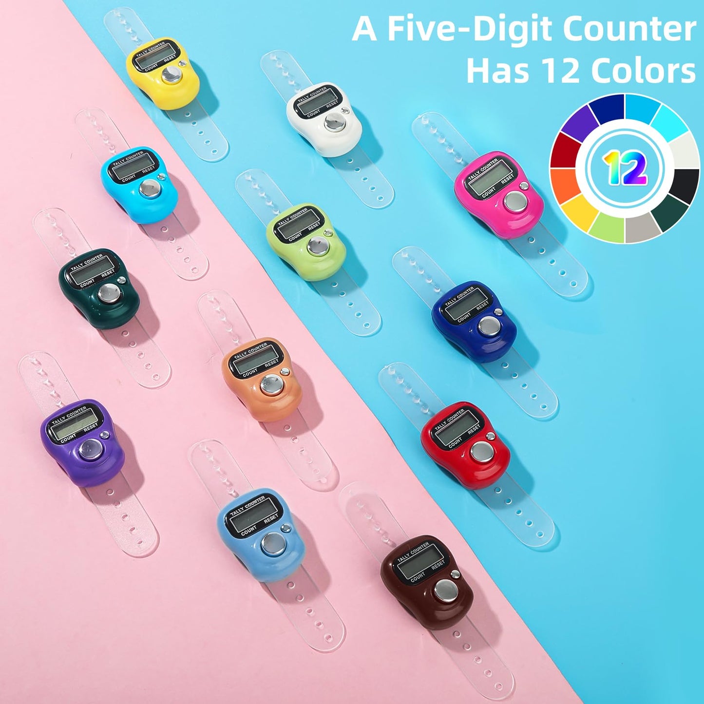VZZNN Electronic Finger Counter 24 Pack Handheld Tally Counter Bulk 5 Digit Number Count Clicker,12 Colors Counting Numbers for Coaching, for Coaching, Fishing, Golf, School Stadium Events