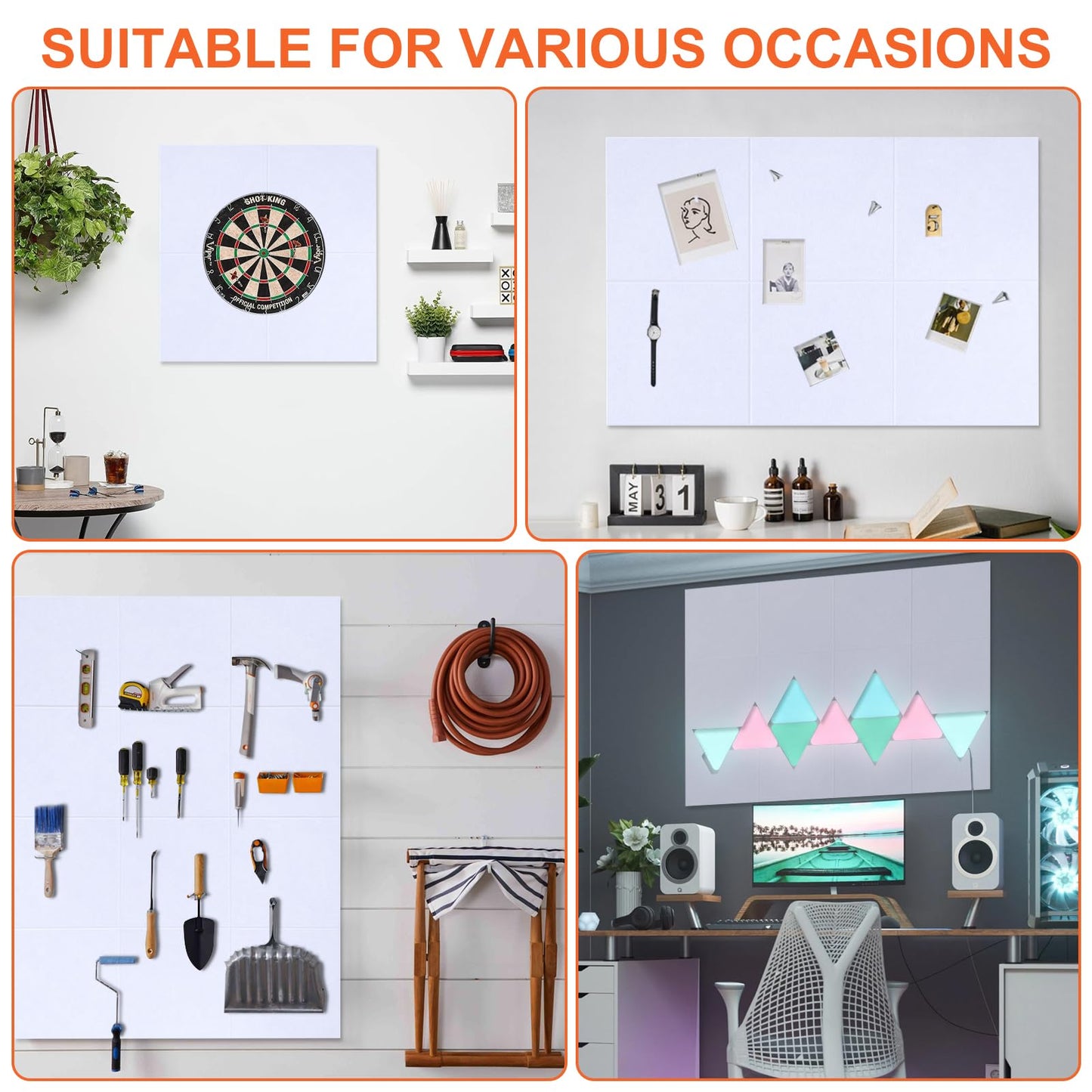 Cork Boards for Walls 48" x 36" Felt Board Alternative, 12 Pack Felt Wall Tiles Bulletin Board, Large Cork Board for Office Pin Board Tack Board Cork Boards