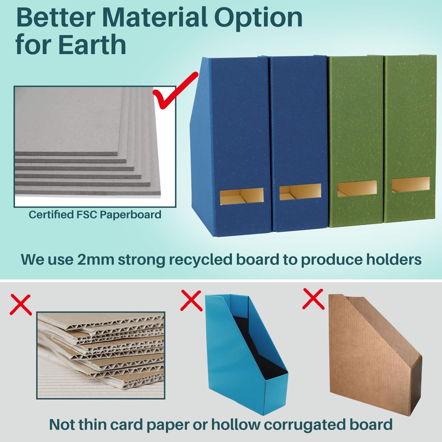 LifeSto Magazine Holder - File Holder and Desk Organizer, Cardboard Book Organizer and Storage Box for Documents, Magazine Holder Rack for Office, Home and Classroom (Leaf Green, 6-Pack)