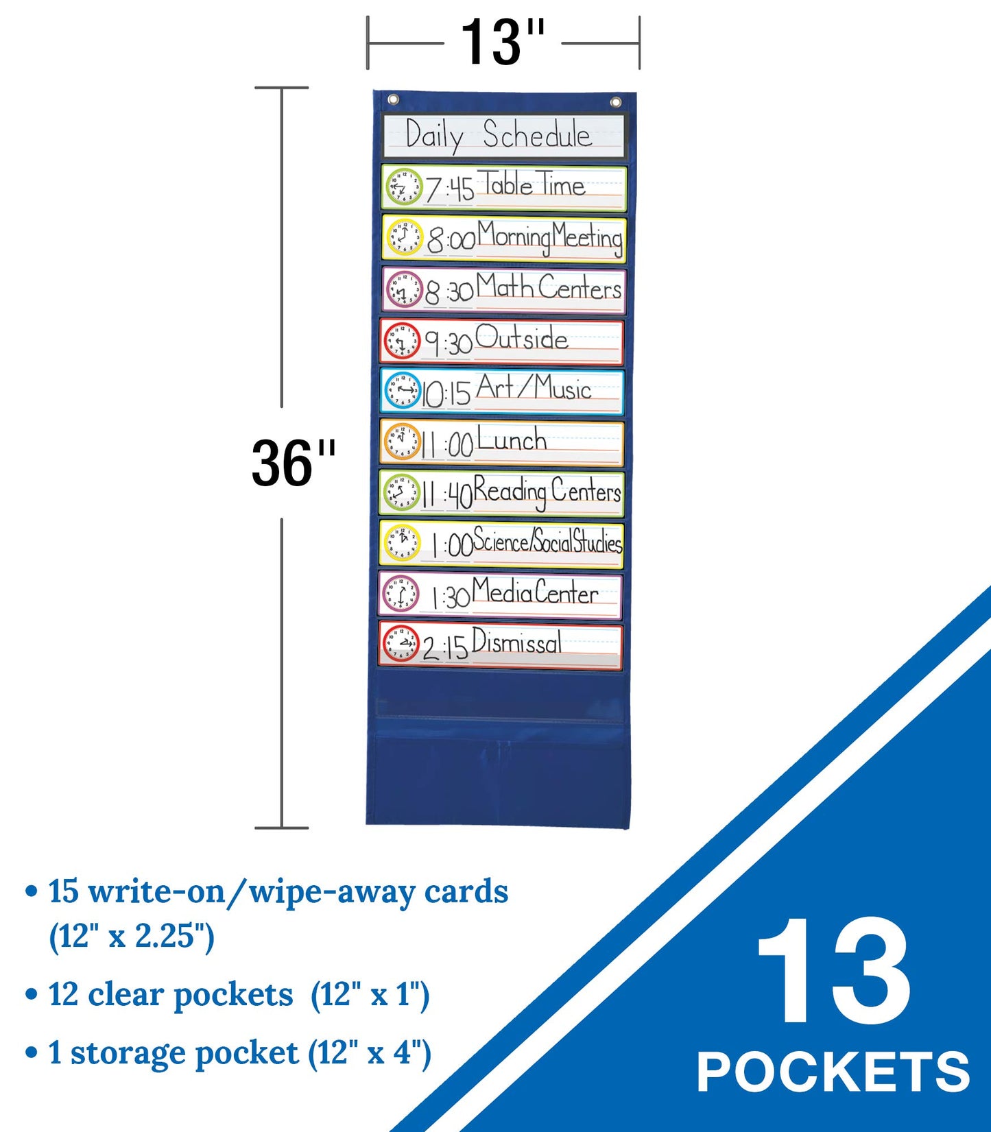 Carson Dellosa Daily Schedule Pocket Chart―Clock, Time, Subjects Scheduling Planner With Dry-Erase Cards, Classroom or Homeschool Learning (37.5" x 30")