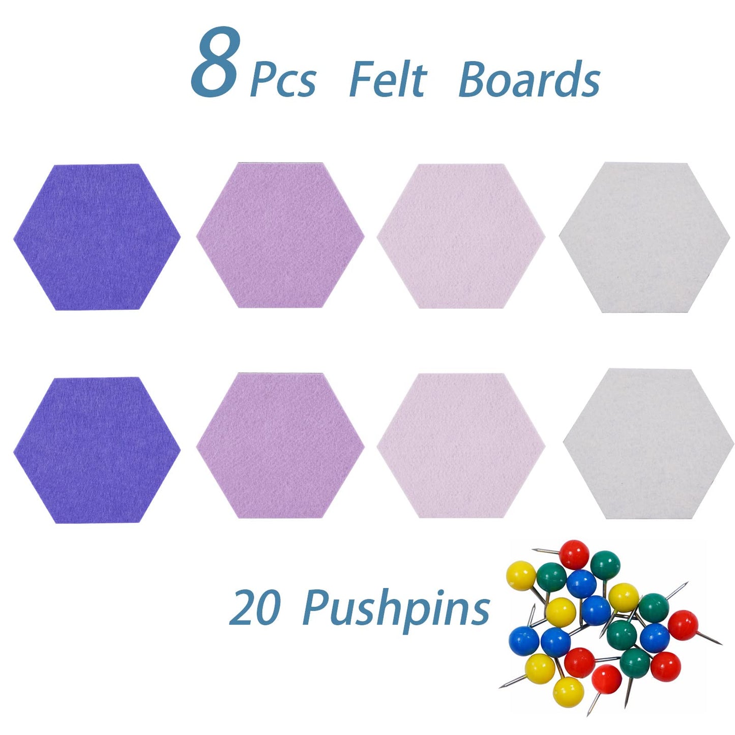Afumazi 8Pcs Hexagon Felt Cork Board Tiles Self Adhesive Bulletin Board, Pin Board for Wall Decor Memos Photos Display (Set F)