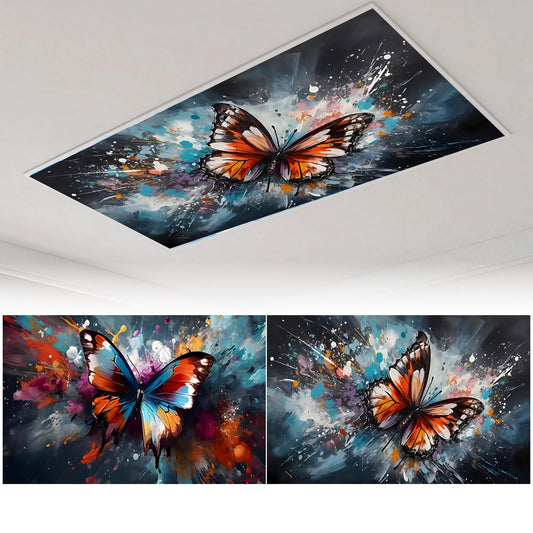 Zepluron 2-pack fluorescent lampshades for ceiling lights – 2x4 ft classroom filters, teacher essentials, and office/home décor – Fire-retardant magnetic lampshades (Butterfly)