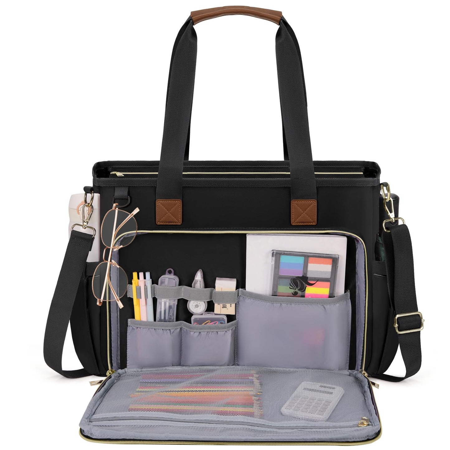 RAINSMORE Teacher Tote Bag 15.6 inch Laptop Bag for Women Work Bags Nurse Bag Lightweight Laptop Tote Computer Messenger Shoulder Bags with Insulated Pocket, Professional Laptop Briefcase