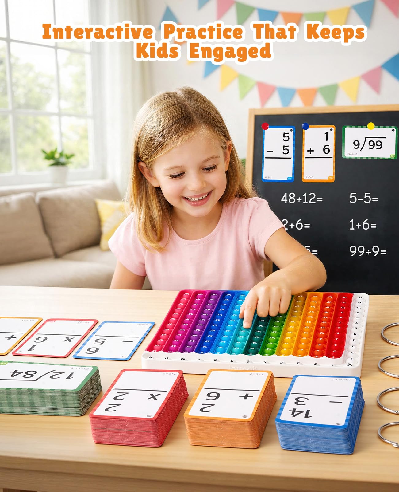 JoyCat Math Flash Cards and Chart for Kids Ages 4-8, 288 Double-Sided Flash Cards for Addition, Subtraction, Multiplication & Division, Interactive Math Learning Tool for Homeschool and Classroom