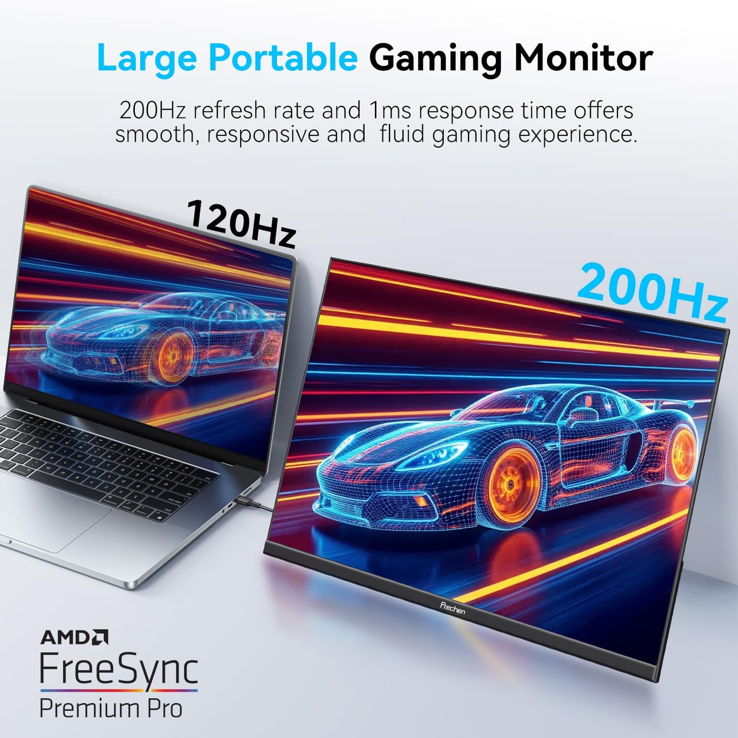 Prechen 23.8" 200hz Portable Touchscreen Monitor 99% sRGB VA FHD 1080P, VESA, Built-in Speaker, w/90°Adjustable Stand USB-C HDMI External Second Touch Screen Display for Laptop/PC/Phone