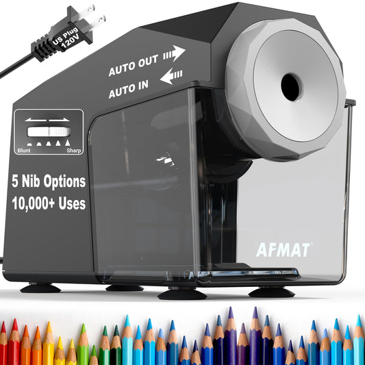 AFMAT Electric Pencil Sharpener, Fast & Hands-Free, 10K+ Uses, 5 Nibs, Fully Automatic Pencil Sharpener for Classroom, Heavy Duty Sharpeners for No.2/Jumbo/Colored Pencils (φ6.5-10.5mm) US Plug(120V)