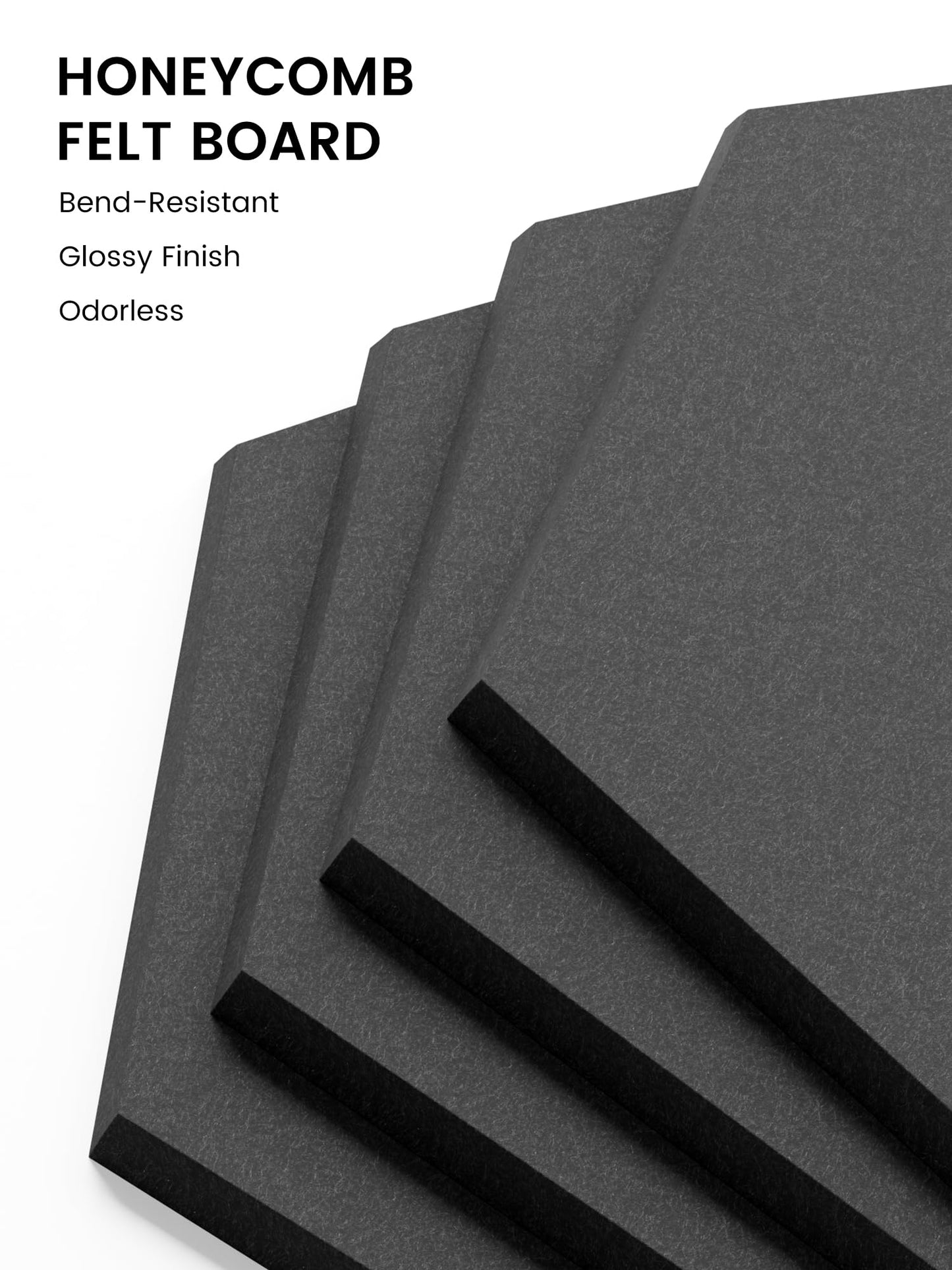 Fluxynara Hexagon Cork Board Alternative for Walls Decor-12-Pack Felt Bulletin Board Tiles,with 30 Pushpins,70 Adhesive Tabs for Office,Classrooms & Home Pin Board Felt Board-Black