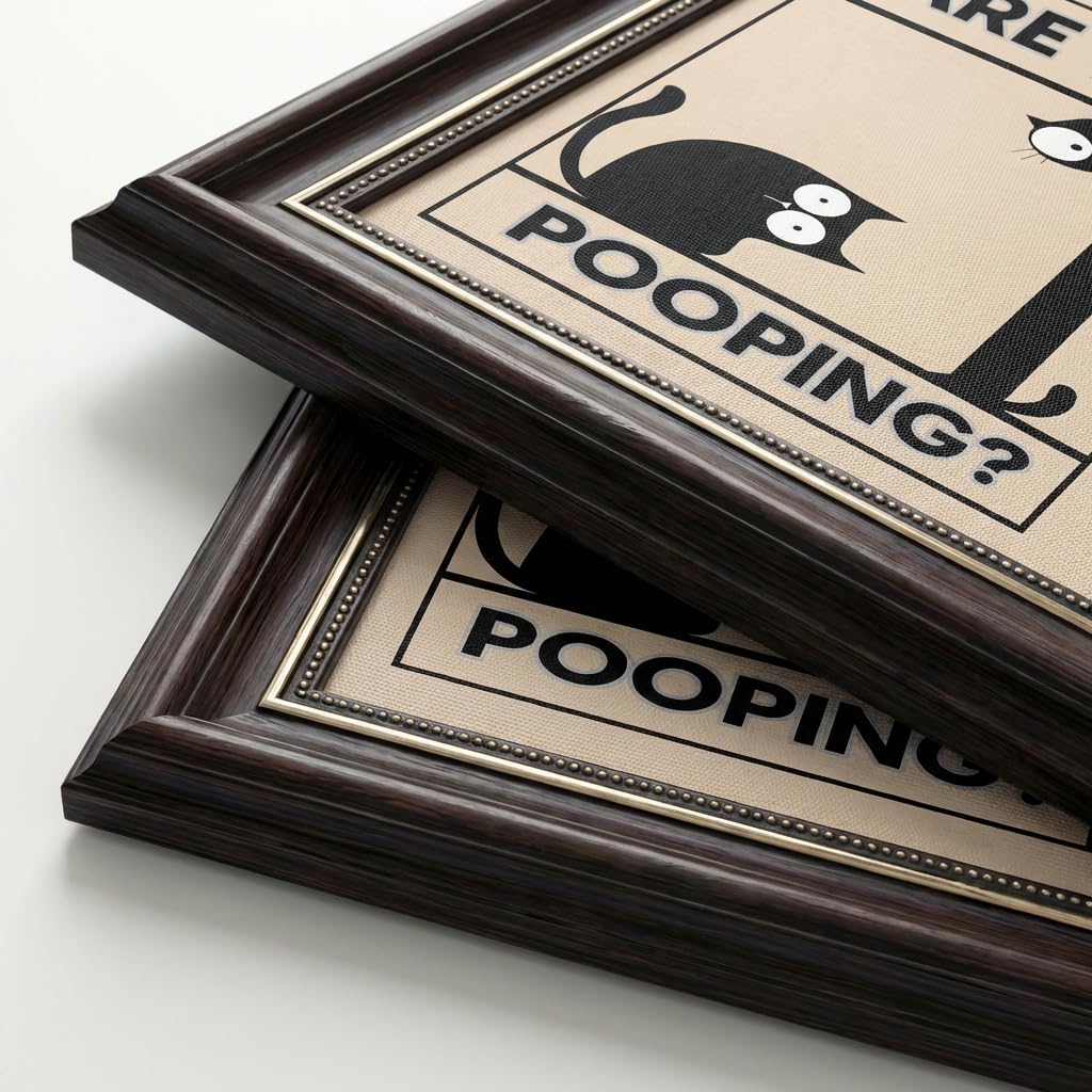 Dark Brown Framed Funny Bathroom Cat Canvas Wall Art Are You Pooping Wall Decor Picture Humor Bathrooms Animal Poster Print Painting for Toilet And Restroom Prepare To Hang