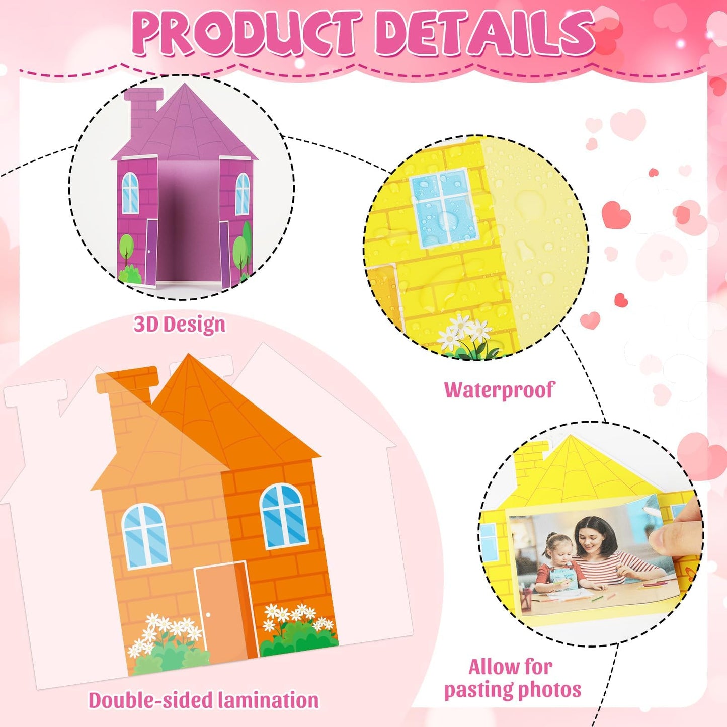 Back to School Bulletin Board Set Our Class is a Family Classroom Decoration with 3D Photo Frame House Pink Paper Cutouts Family Tree Bulletin Board for Home Office School Classroom Wall Decor