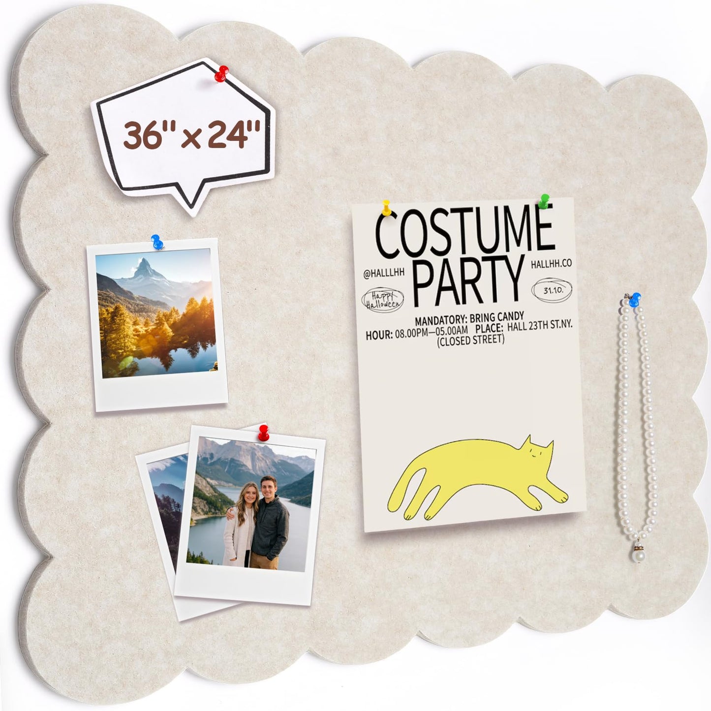 Felt Bulletin Board 36" x 24" Cork Board Alternative,Decorative Felt Pin Board Foldable Cork Boards for Walls Self-Adhesive Cork Board for Home Office Classroom Pin Board (Beige)