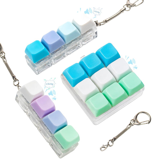 3 Pcs Keyboard Fidget Toy, Blue Green Fidget Keyboard Keychain 4-in-1 Loud Clicker Keyboard Fidget Toy Stress Relief, 9Key Fidget Clicker Toys for Anxiety Decompression (Green)
