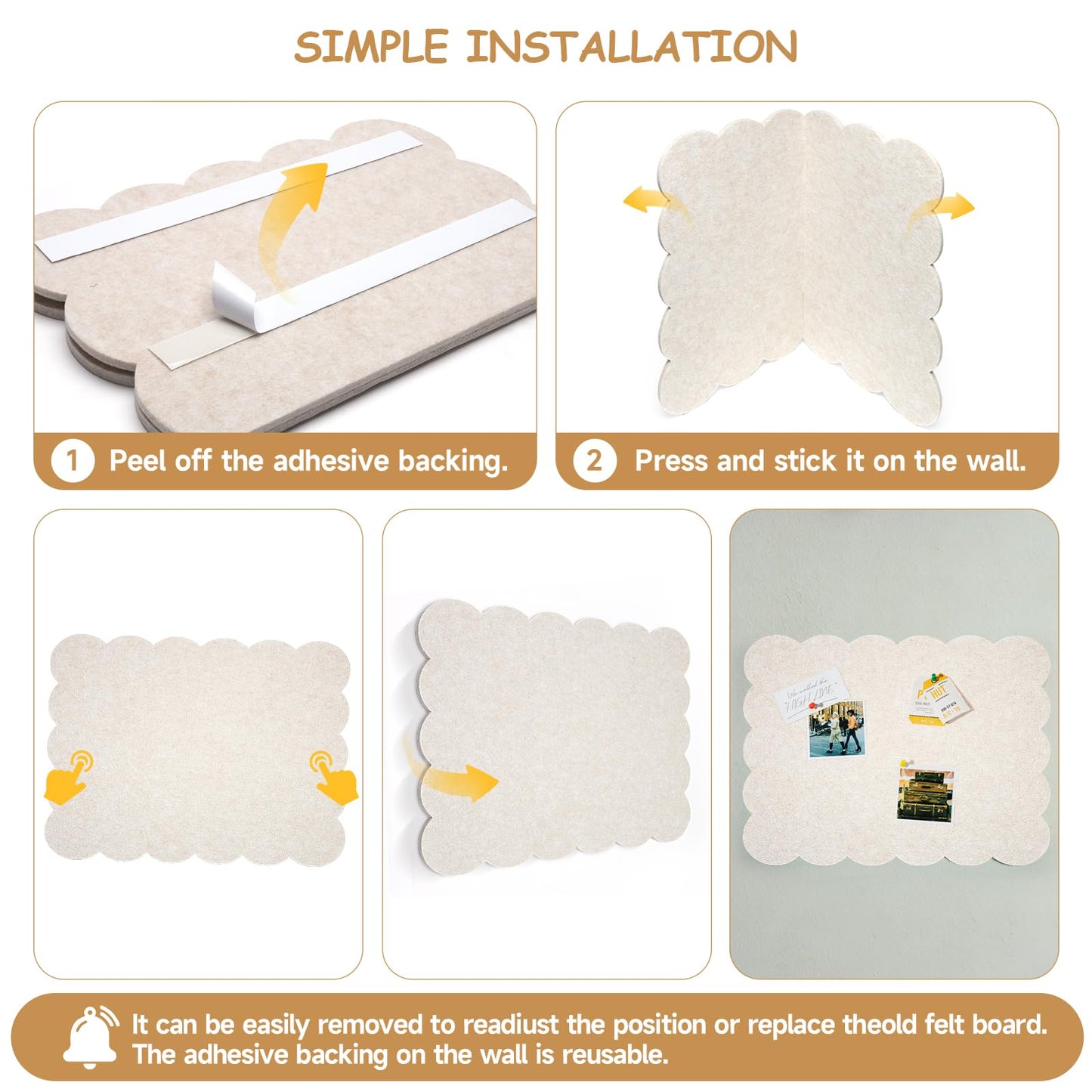 Felt Bulletin Board 36" x 24" Cork Board Alternative,Decorative Felt Pin Board Foldable Cork Boards for Walls Self-Adhesive Cork Board for Home Office Classroom Pin Board (Beige)