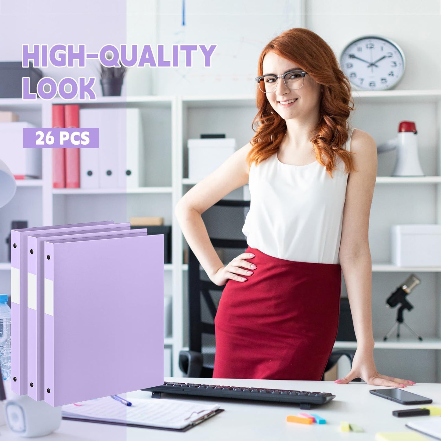 Henoyso 26 Pack 0.5 Inch Plastic 3 Ring Binder Round Ring, Bulk 1/2 Inch Flexible Binders Hold 140 Sheets Letter Size with Pocket, Document Organizer for Back to School Classroom Office (Light Purple)