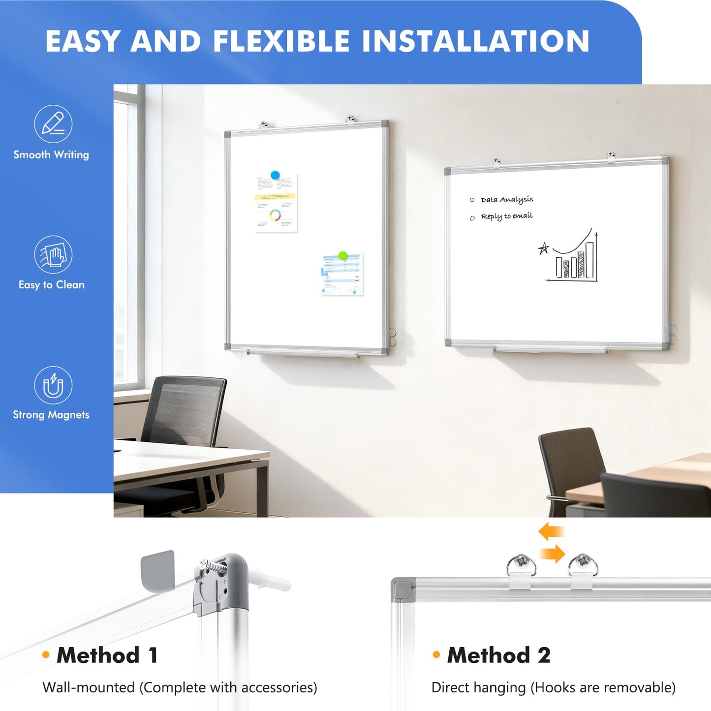 WALGLASS 3 Pack White Board, 24" x 18" Double-Sided Dry Erase White Board for Wall, Hanging Mounted Whiteboard, Horizontal or Vertical Silver Aluminium Frame for Home, School, Office, Kitchen