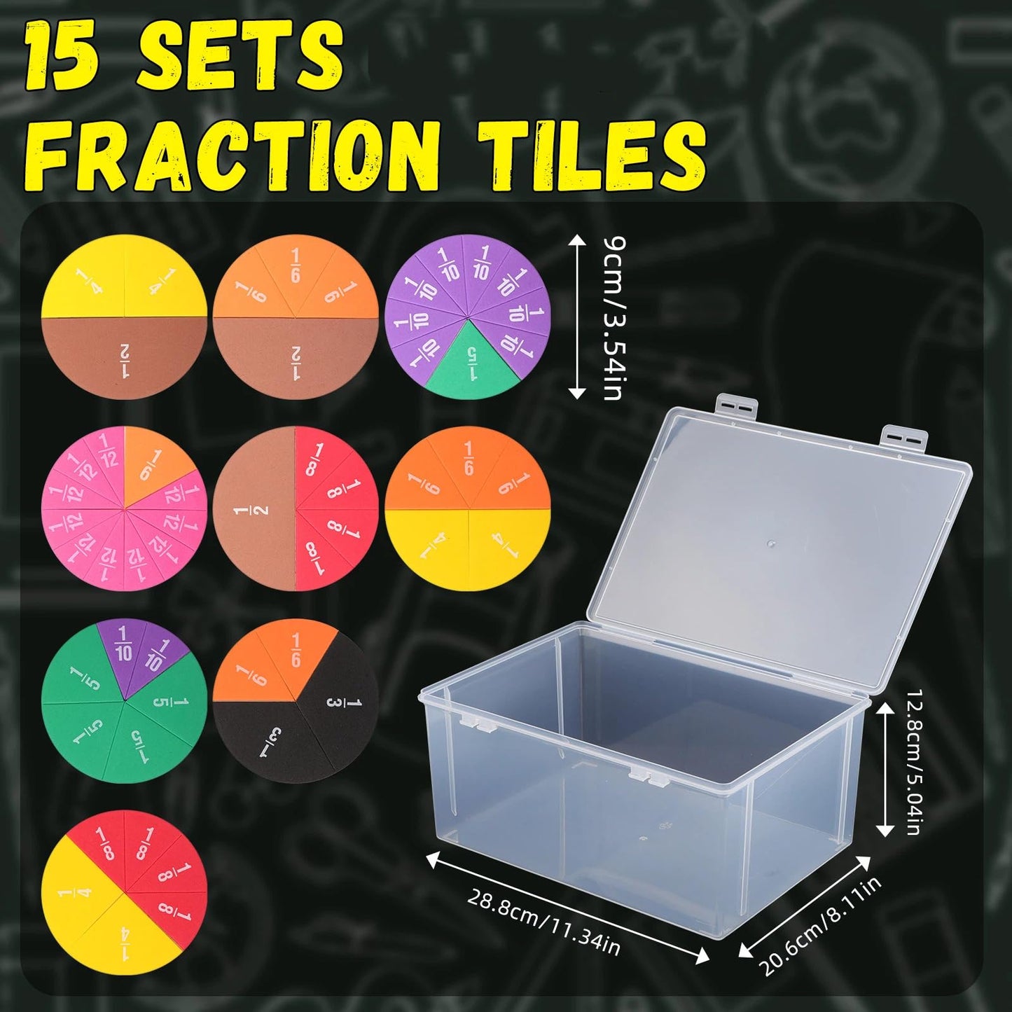 Sayglossy 15 Sets Fraction Circles Fraction Manipulatives for Preschool Elementary School Educational Math Learning Manipulatives for Teacher Bulk with Storage Box
