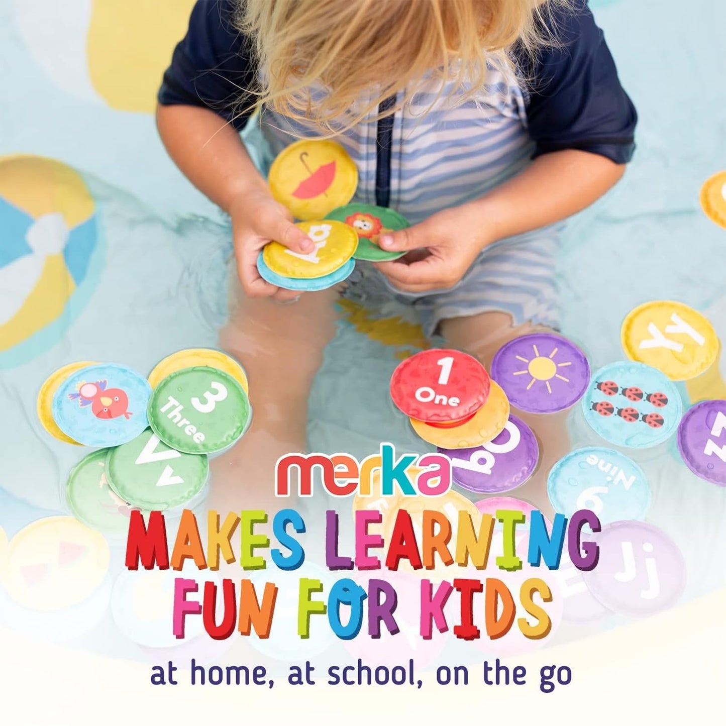 merka Bath Toys Flash Cards - 36-Pc Multicolor 2.25-Inch Foam Alphabet & Number Cards - Waterproof Bath Time Toddler Learning Toys for Ages 1-3
