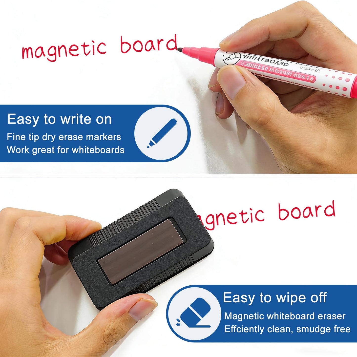 24x16 Inch Magnetic Refrigerator Whiteboard - Single Pack Flexible Dry Erase Memo Board with 6 Markers, Eraser & 1 Pen Holder, for Kitchen Office Home Notes Reminders Planning