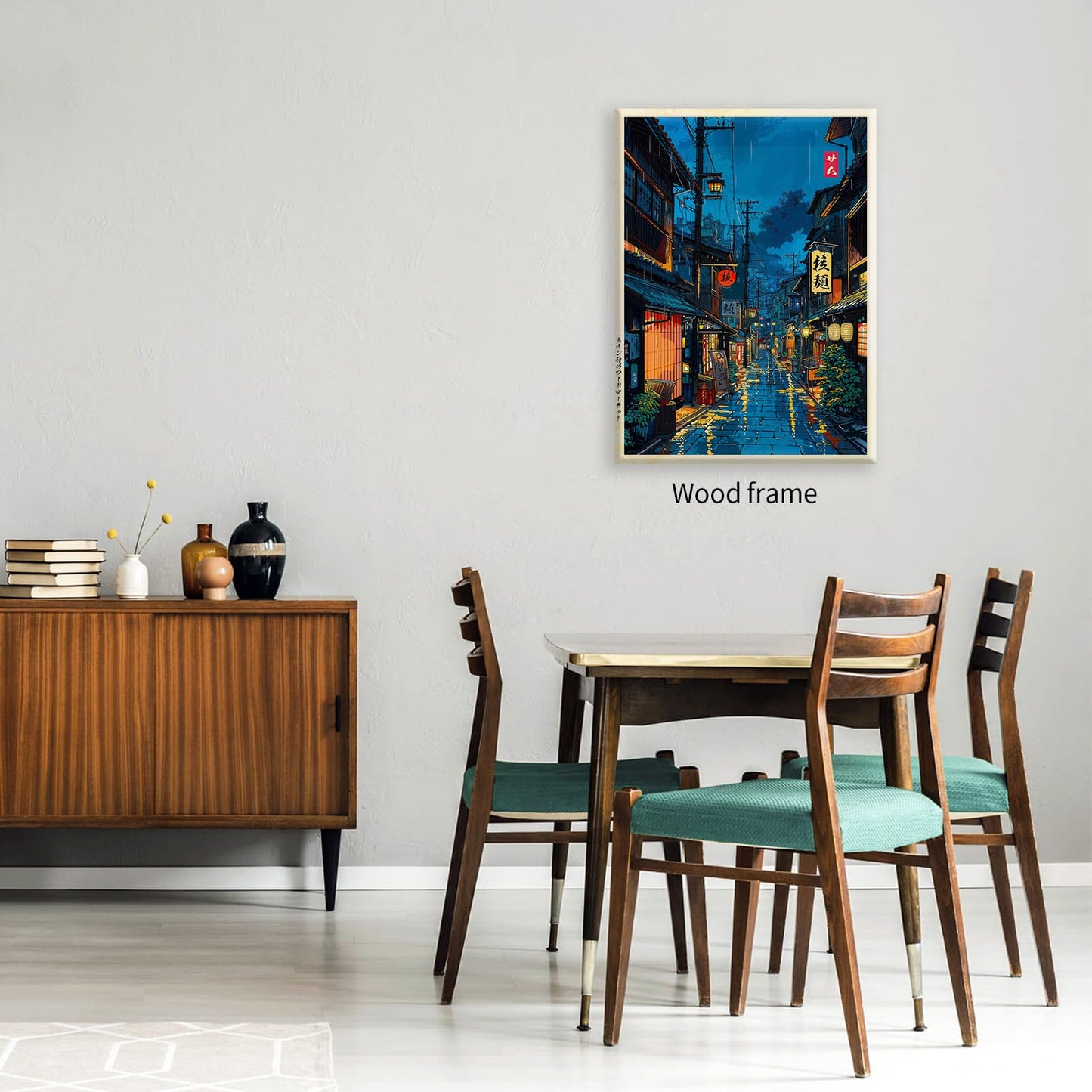Japanese Tokyo Tea House Framed Canvas Wall Art Japanese City Street Cafe Scene Picture Print Modern Ukiyo-e Decor Poster for Japanese Home Bedroom Decorations Artwork12x16in