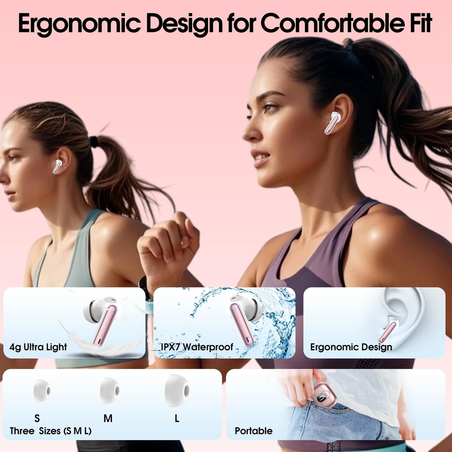 Csasan Ai Translation Earbuds Real Time,3-in-1 Buletooth 5.3 Translator Earbuds with 6 Translation Modes/164 Languages,No Subscription Required Translatior Headphones, Rose