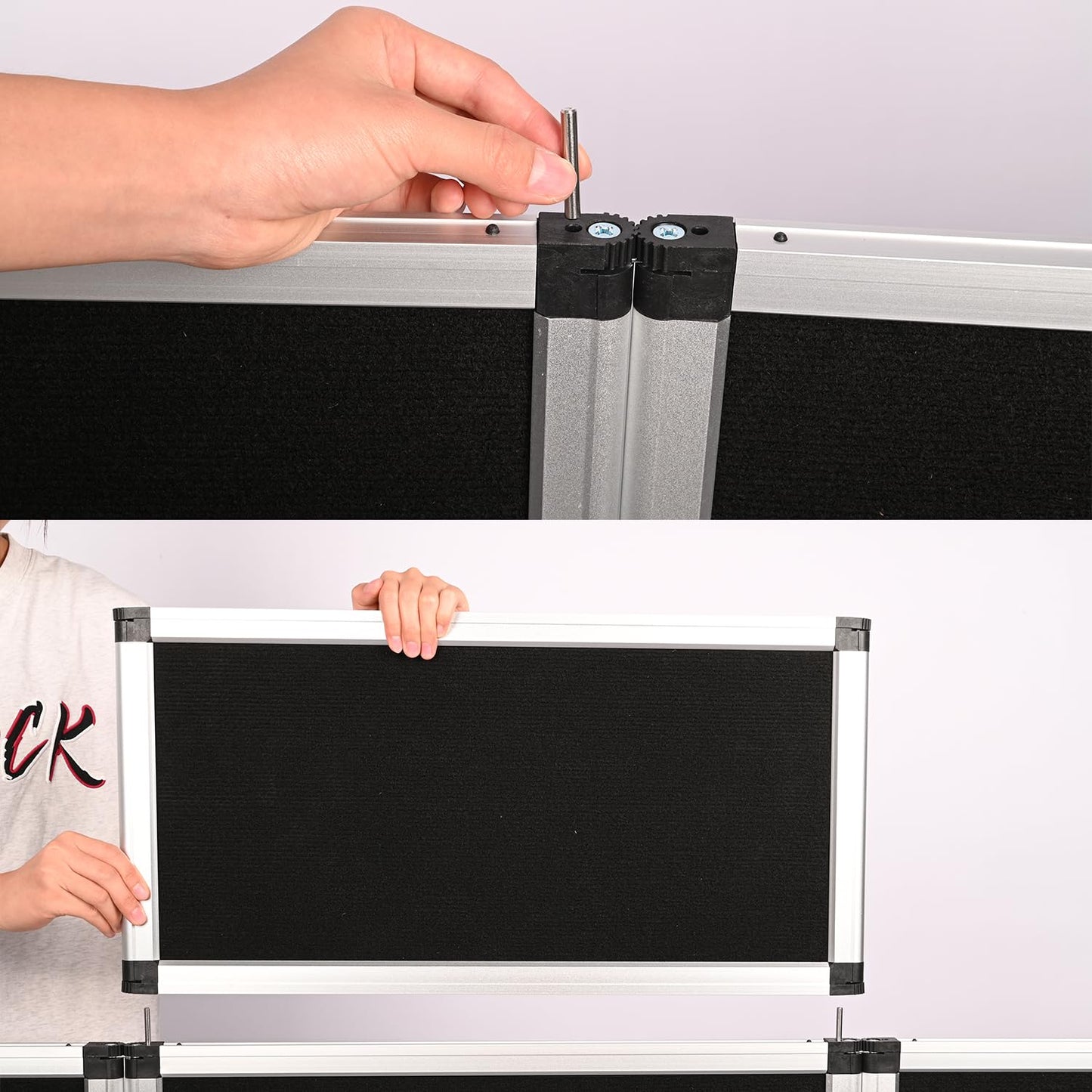 ISXACFF 3+1 Panel Trade Show Presentation Board 70.8“ x 35.4” Black Trifold Poster Board Folding Exhibition Display Boards Double Sided Tabletop Display with Storage Bag Hook & Loop-Receptive Fabric