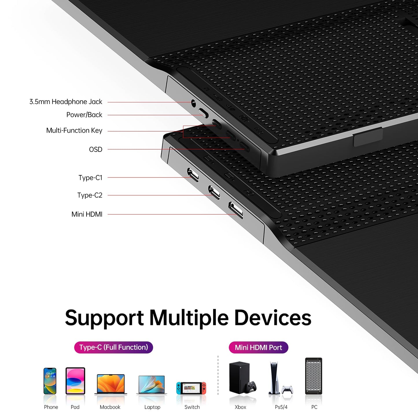 Yxk Portable Monitor 15.6 Inch 1080P 60Hz IPS HDR Ultra-Slim Travel Monitor with Dual Speakers USB-C HDMI Second Screen for Laptop PC Mac Phone Xbox PS4/5 Switch, VESA Kickstand, Zero Frame Gaming