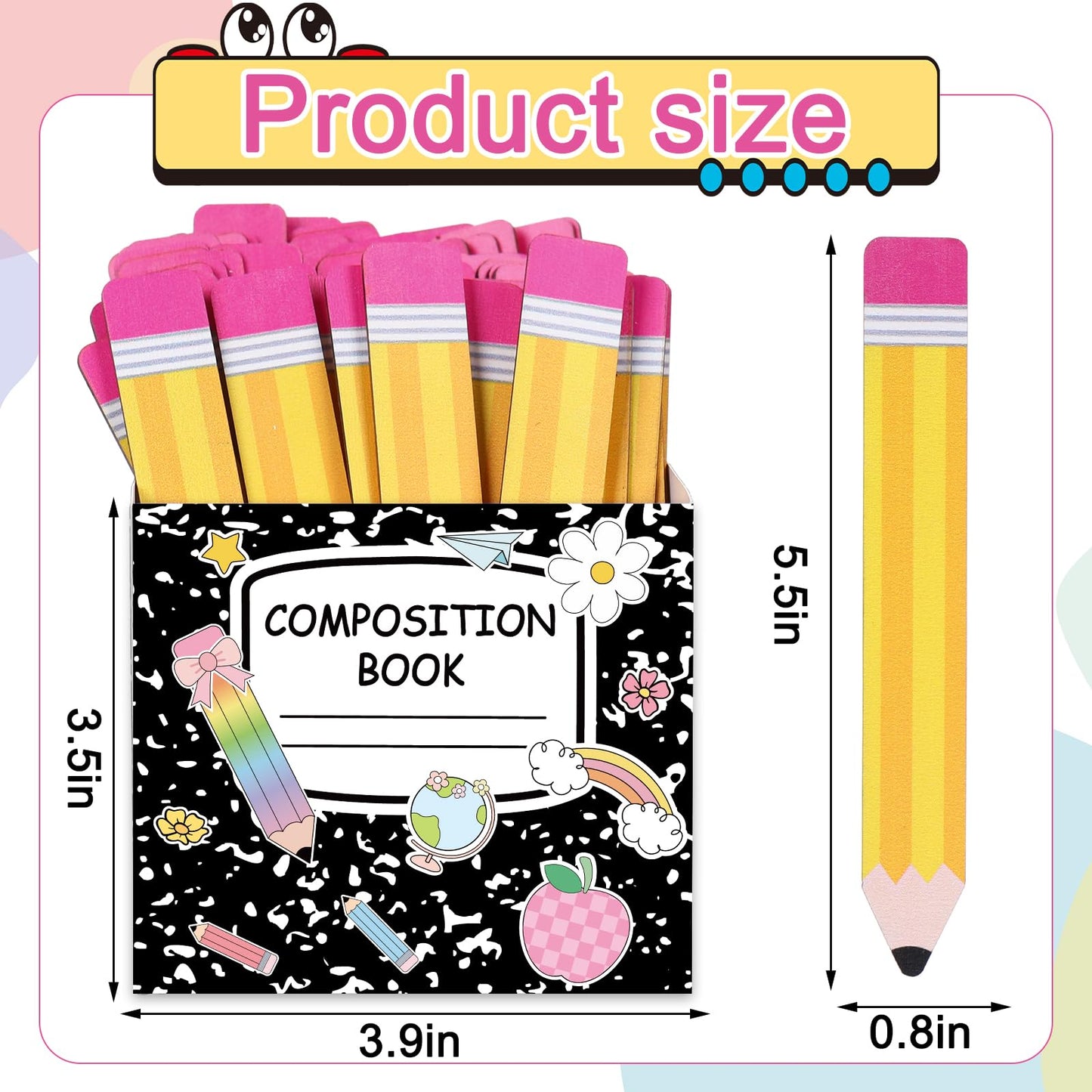 Whaline 101Pcs Back to School Spinning Sticks Pencil Flip Name Sticks with Composition Box Teacher Student Grouping Tally for Classroom Educational Learning Activities