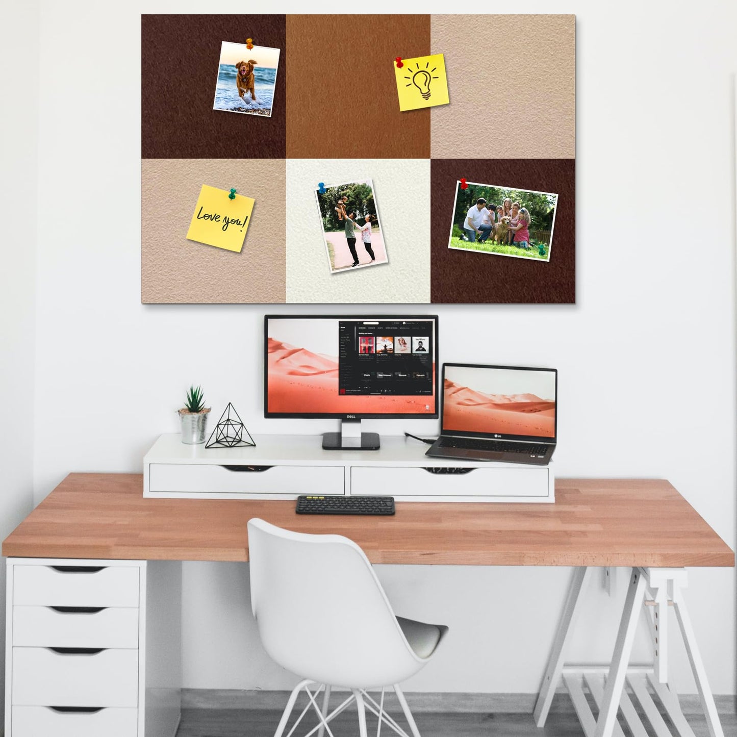 HULAVO Square Felt Cork Bulletin Board Tiles, Self Adhesive DIY Felt Pin Board for Wall 30" x 20" with 35 Pushpins for Office School Home Wall Decor Stickers Memos Photos Display (Gradual Brown)
