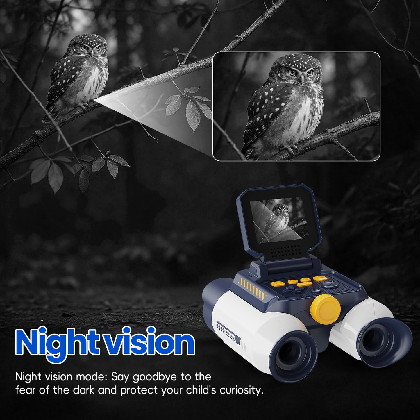 Aspoven Binoculars for Kids, Night Vision with 2.4" Screen, HD Digital Binoculars for Boys and Girls Ages 4-12, Portable Kids Binocular, Photo Video Capture & 9 Puzzle Games (White)