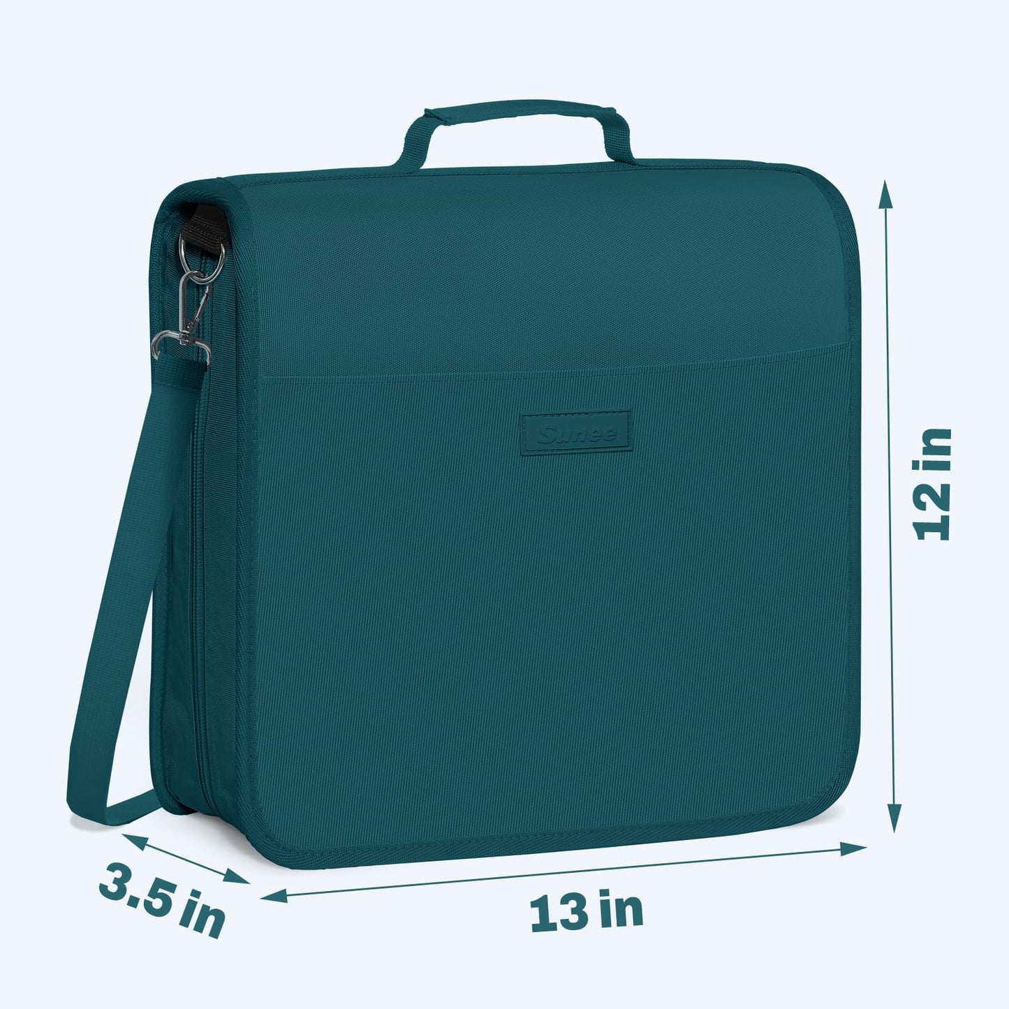SUNEE Zipper Binder 3 Ring, 3 Inch O-Ring with Handle and Shoulder Strap, 600-Sheet Capacity, 5-Tab Expanding File Folder, Multi-Pockets for Middle School Organizer Binder with Zipper, Dark Teal-Green