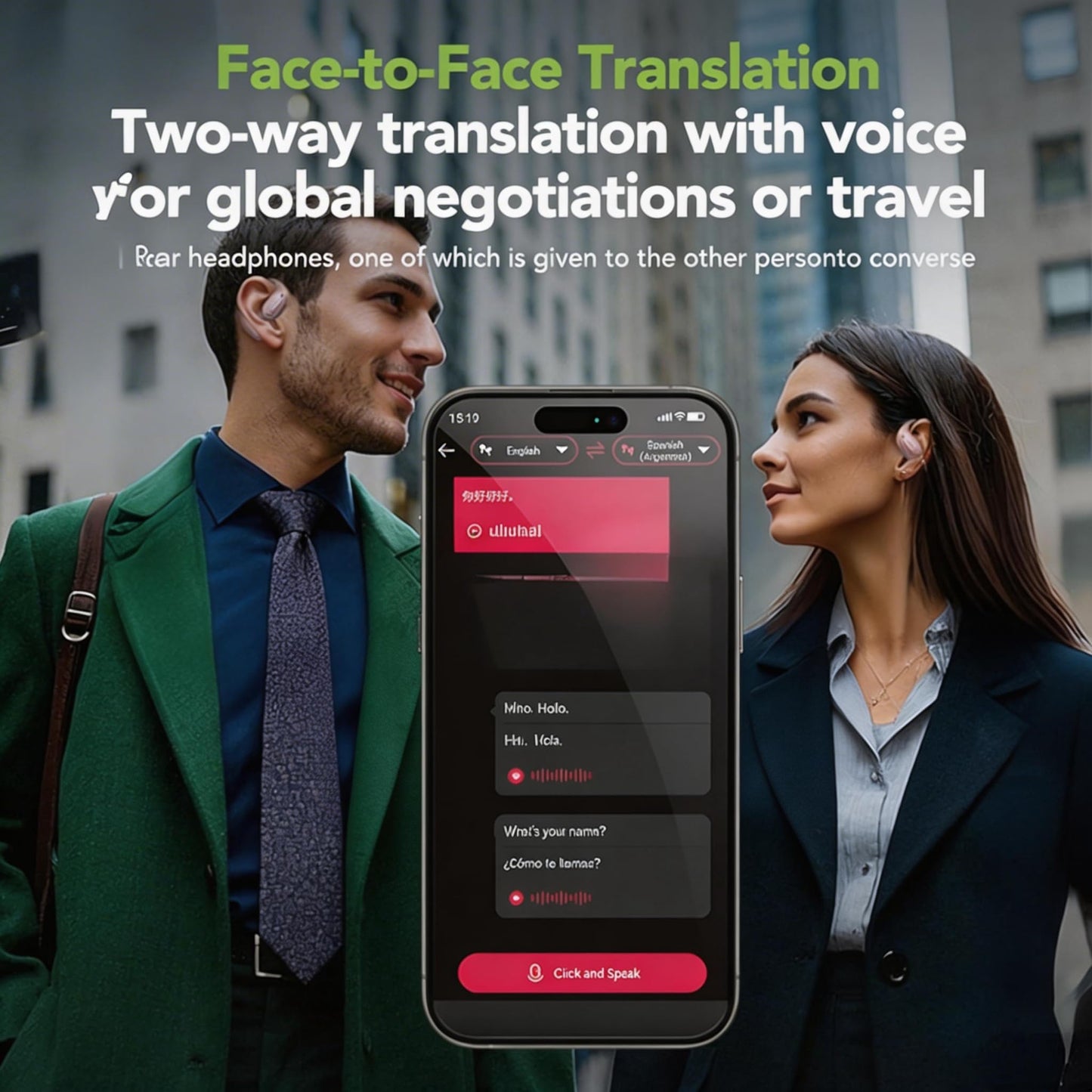 QYGCKJ NE18 AI Translation Earbuds Real Time, 135 Language Translator Earbuds, 3-in-1 Buletooth 6.0 Wireless Translating Device with 4 Mode, Translate Ear Buds for Travel Business Learning (Black)