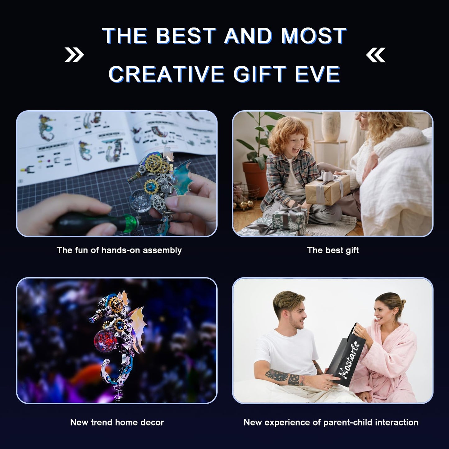 Mostarle Seahorse 3D Metal Puzzle Kit with LED Light & Magnetic Base, Sci Fi Monster, DIY Mechanical Model for Adults & Teens, Electroplated Finish Ocean Décor, Unique Gift for Collectors