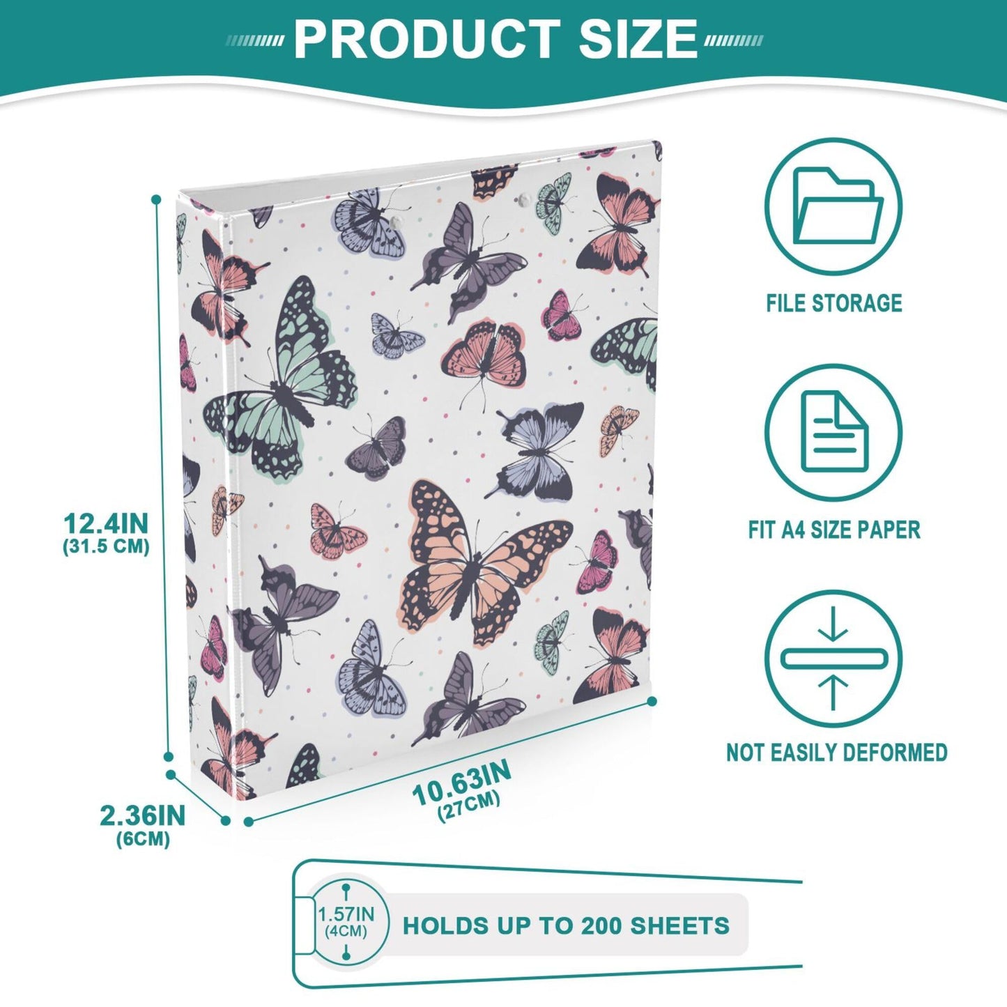 Butterfly Pastel Color Round Ring Binders 1.5 Inch Flora Insect Biology Natural 3 Ring Clipboard Binder for Office School Work Supplies File Folder 200 Sheet Capacity