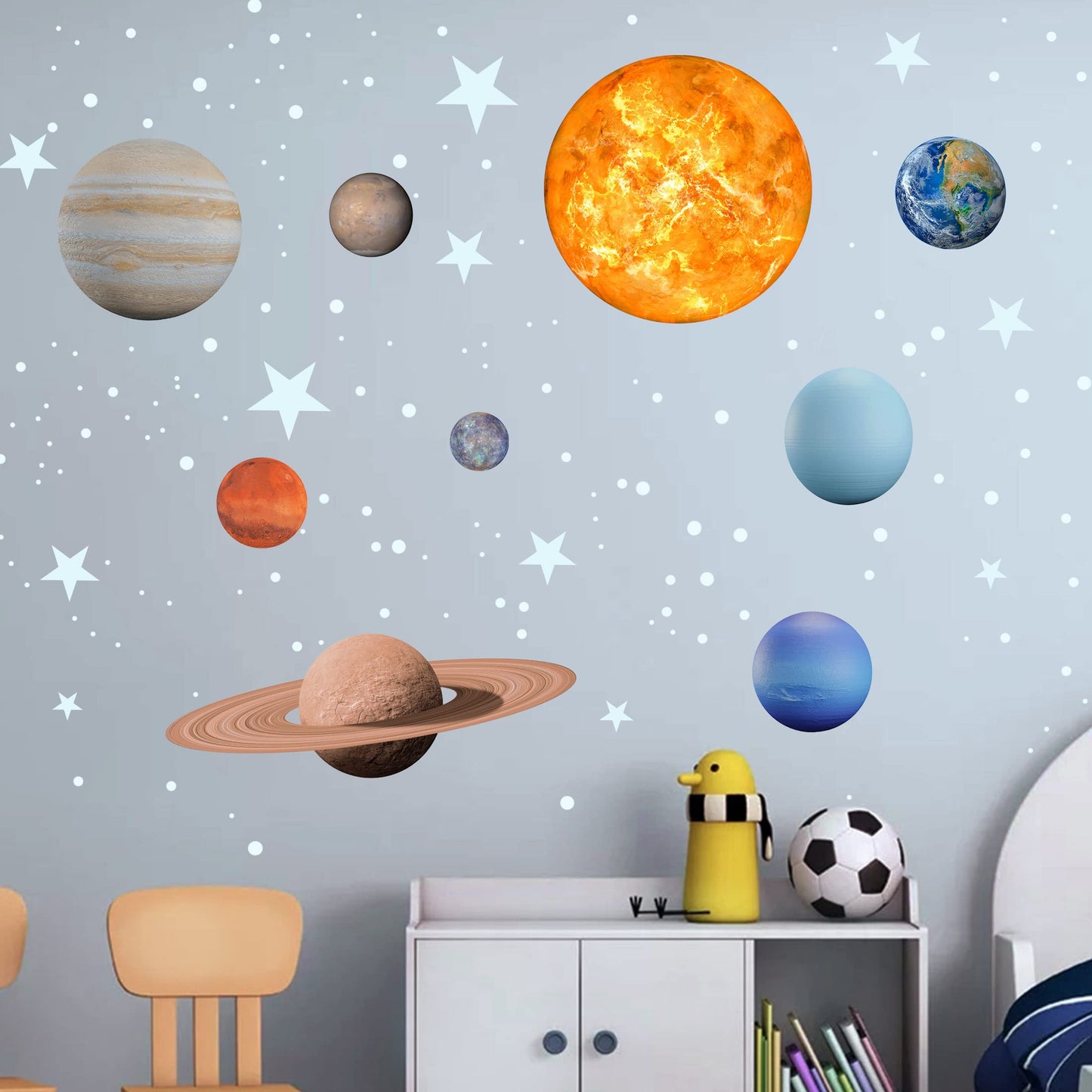 Glow in The Dark Stars Solar System Wall Stickers, Sun and 8 Major Planets Wall Decals for Bedroom, Baby Nursery Decoration for Ceiling (Blue)