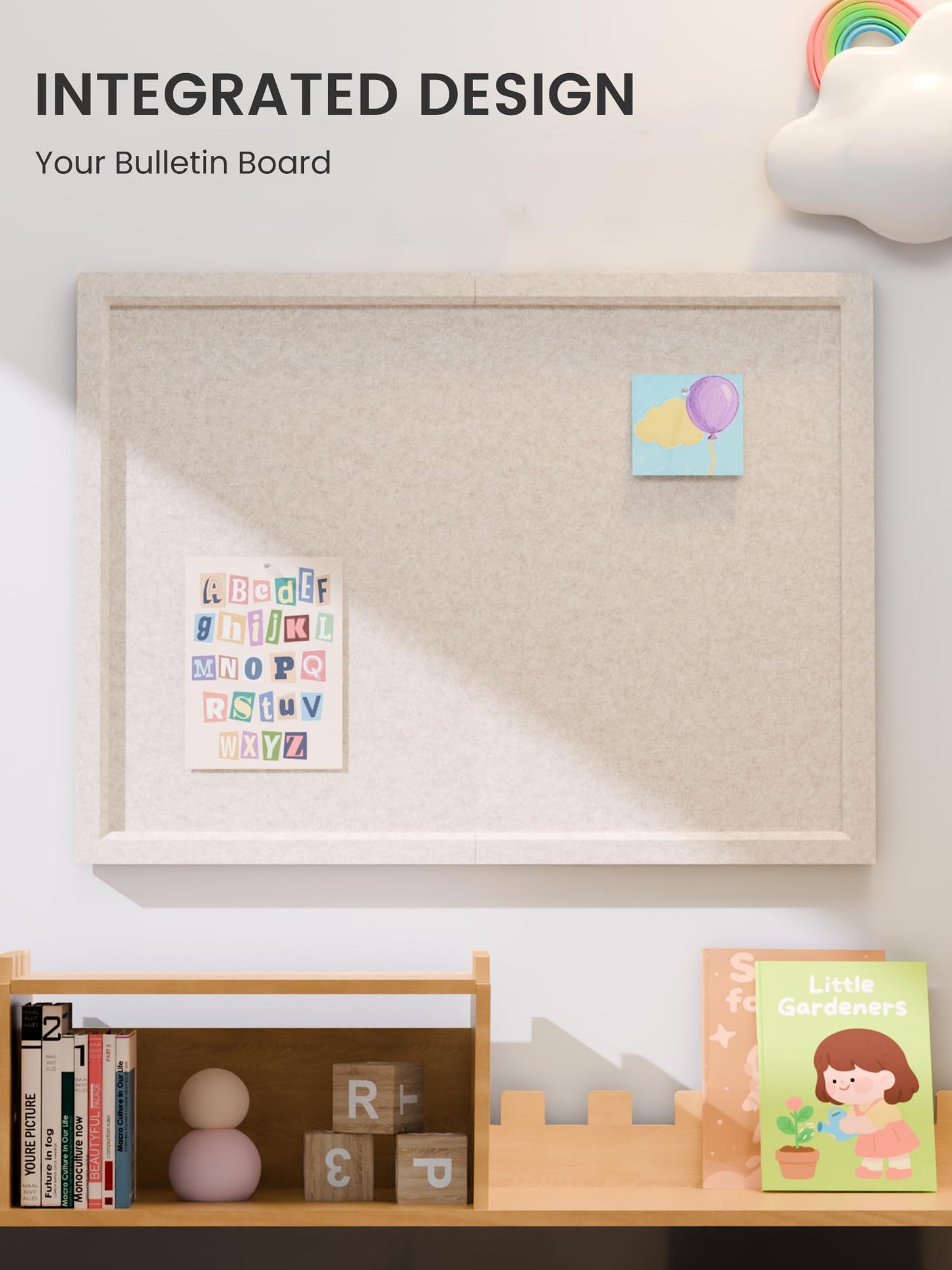 Fluxynara Foldable Cork Board Alternative, Felt Bulletin Board 23.6" x 17.5" Oatmeal Frame with 12 Adhesive Tabs, Pin Board for Home Office, Classroom, Entryway, Kitchen Wall Decor—Oatmeal