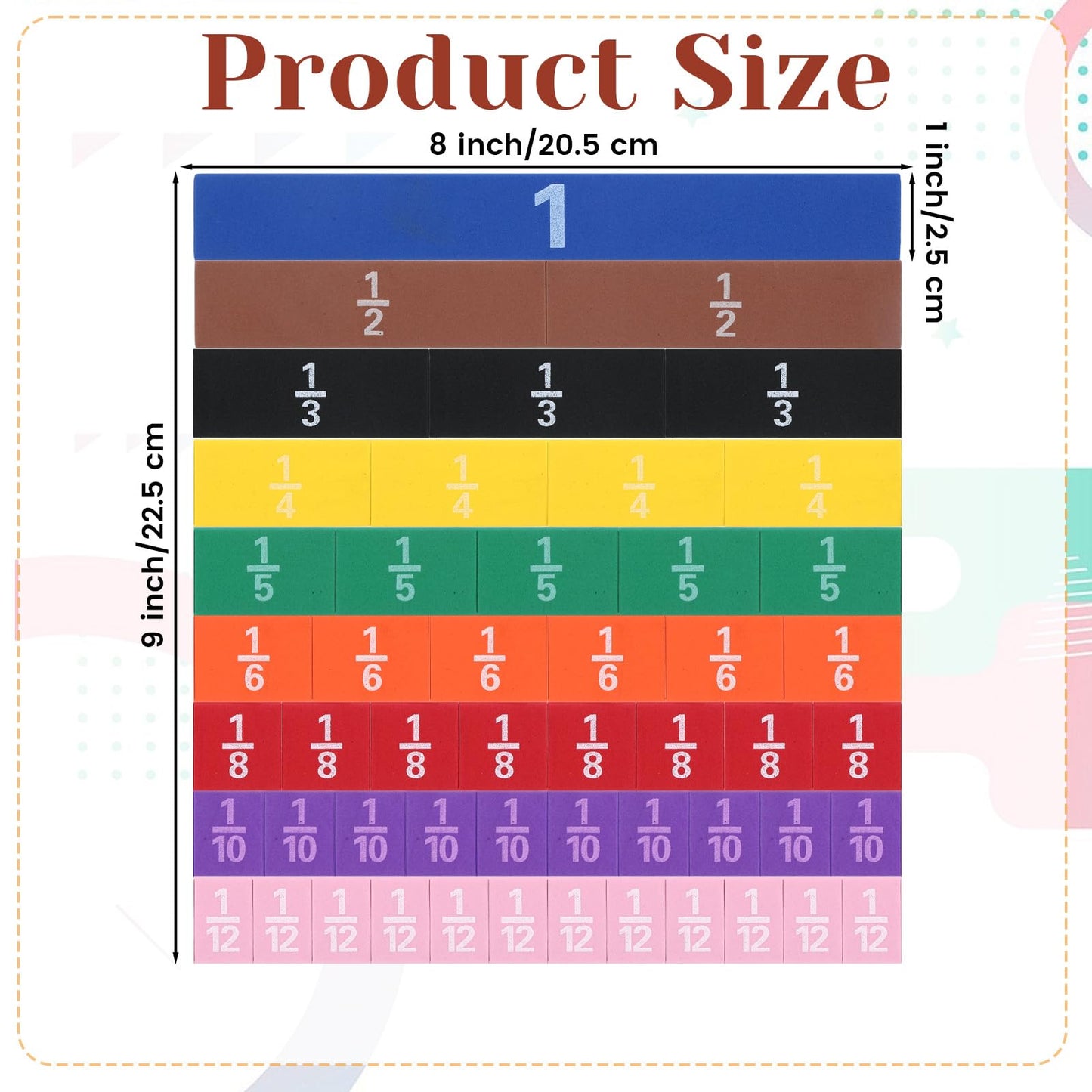 51 Pcs Magnetic Fraction Strips Montessori Math Manipulatives Magnetic Fraction Tiles for Math Learning Resources Educational Tool for in 3rd to 5th Elementary Curriculum