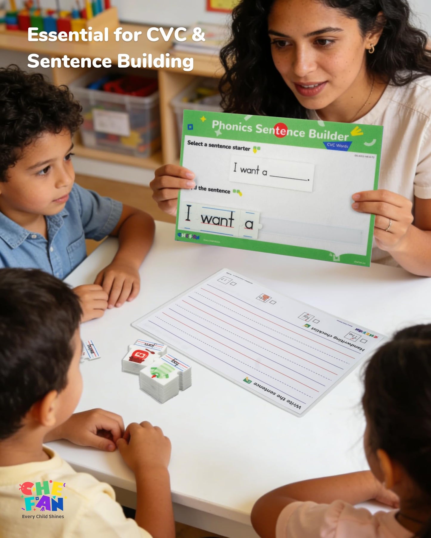 CHEFAN Sentence Building for Kids, Phonics Sentence Builder, CVC Word Games for Kids, Sight Words Flash Cards, Learn to Read Handwriting Practice, Preschool Kindergarten Homeschool & Speech Therapy