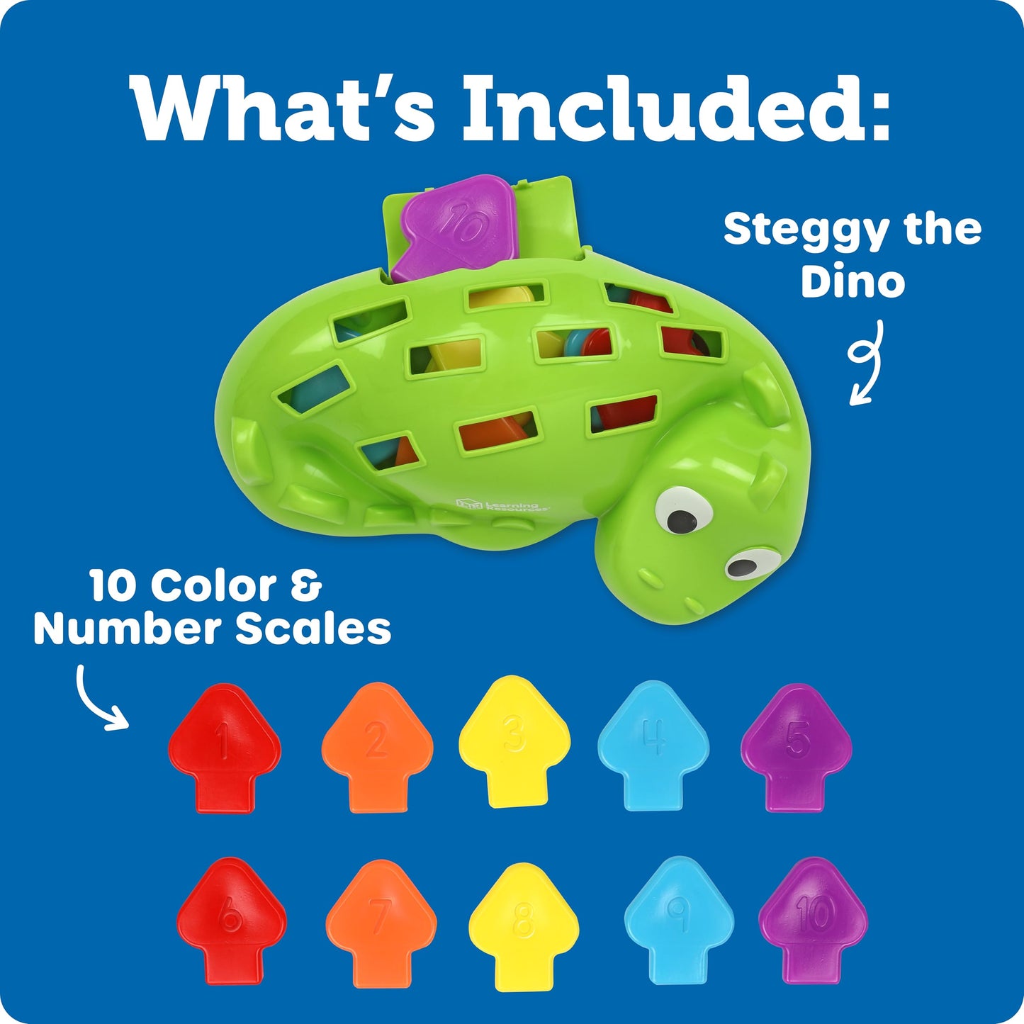 Learning Resources Steggy the Fine Motor Dino - 11 Pieces, Ages 18+ Months, Fine Motor and Sensory, Toddler Preschool Toys, Gifts for Kids