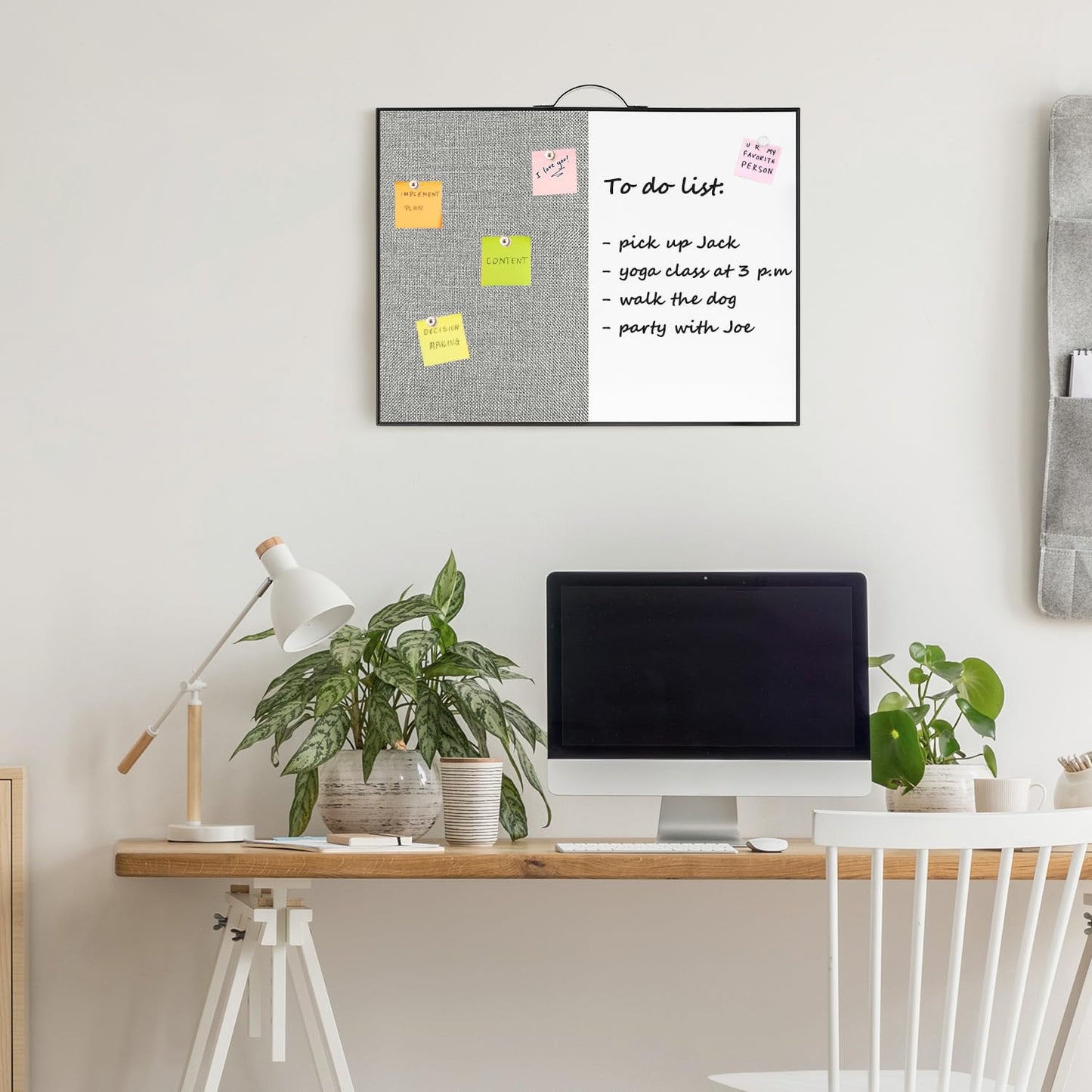 Small White Board Cork-Board Combo - 16 X 12 inches Gray Linen Board & Magnetic Dry Erase Board for Wall, Mini Bulletin Cork Board with Holder for Office, Home and School