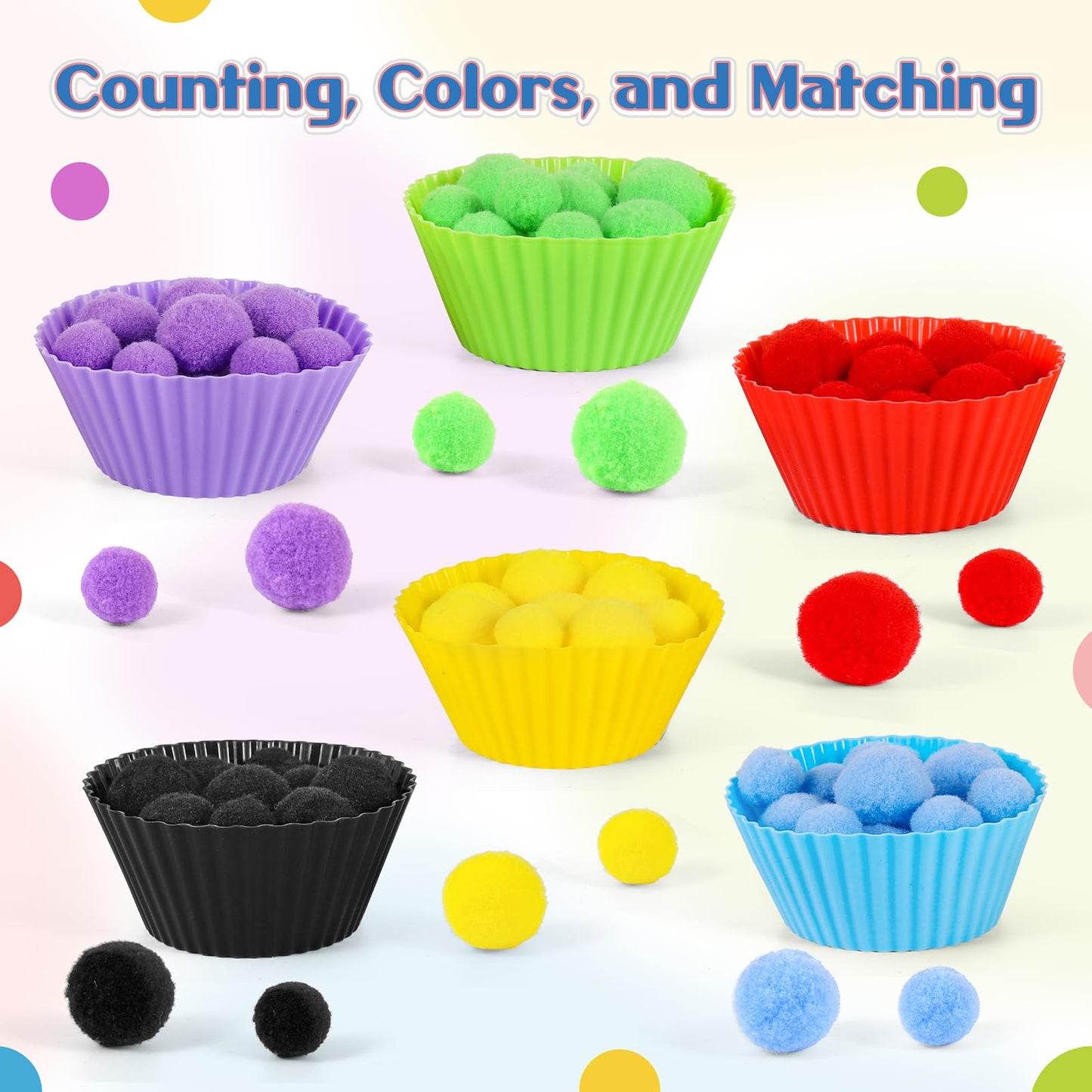 iCraftine 158 PCS Fine Motor Skills Set - 150 Pom Poms, 6 Sorting Bowls, Tweezers, Spoon, Sensory Bin Filler for Preschool Kids Counting, Sorting, Matching Training Activity
