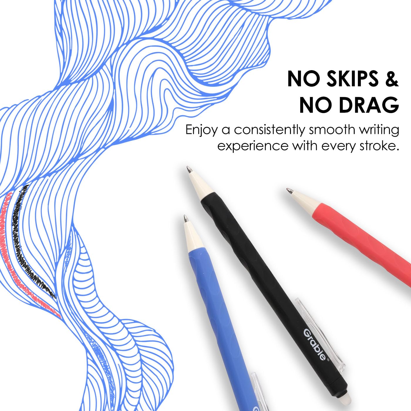 Grabie Erasable Gel Pens, Medium Point 0.7 mm Erasable Pens, Make Mistakes Disappear for Drawing Writing Planner, Pack of 6, Black/Blue/Red