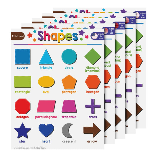 Basic Shapes Chart for Preschool to Grade 1 Kids – Bright and Colorful Educational Visual/Learning Aid Poster Decoration for Classroom or Home | Glossy Durable Cardstock | 8.5" x 11" | 5 per Pack