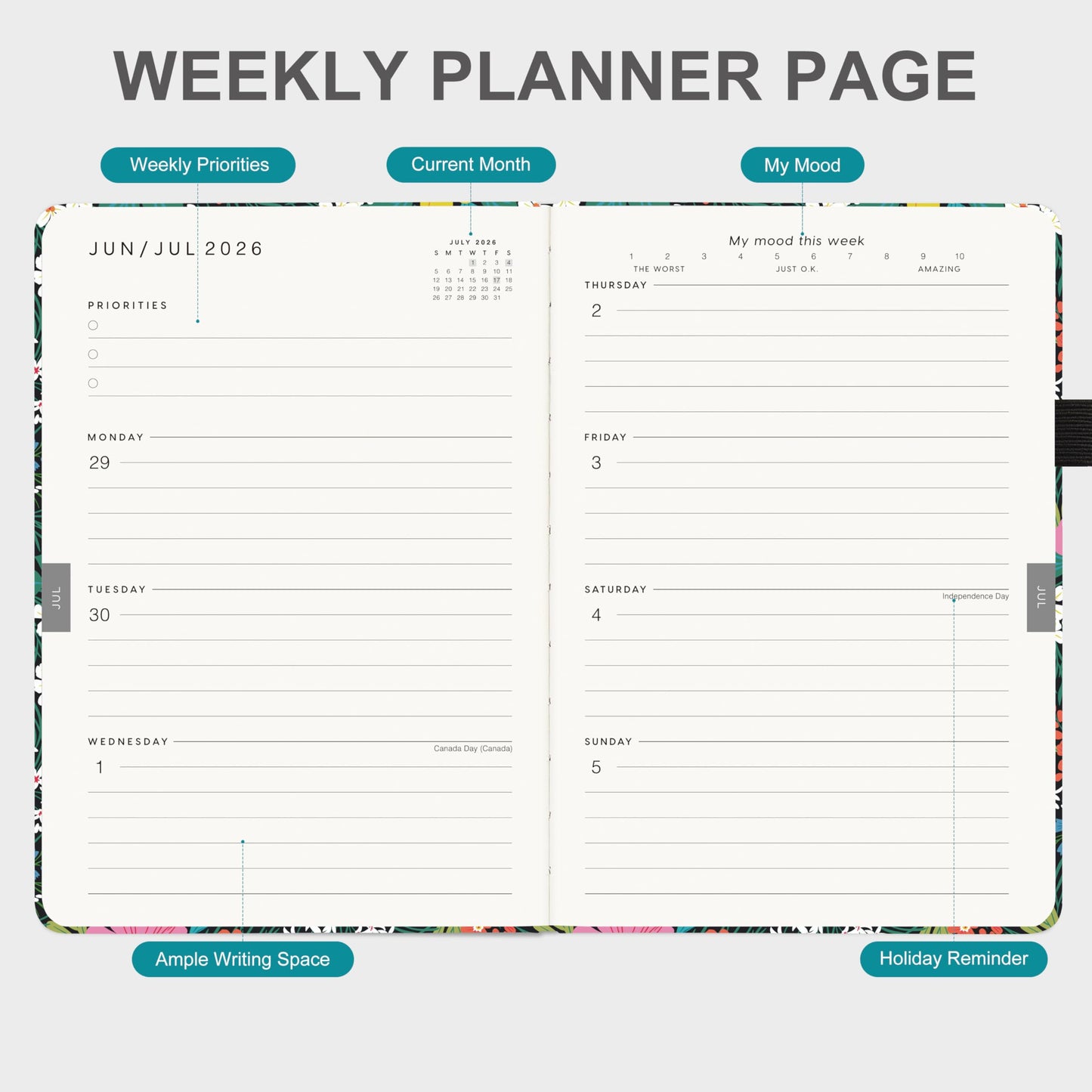 And Per Se Academic Planner 2026-2027 – Weekly & Monthly Planner, July 2026 to June 2027, A5 Leather Hardcover with Inner Pocket – Student & Teacher Organizer, 5.7" x 8"(Vivid Blooms)