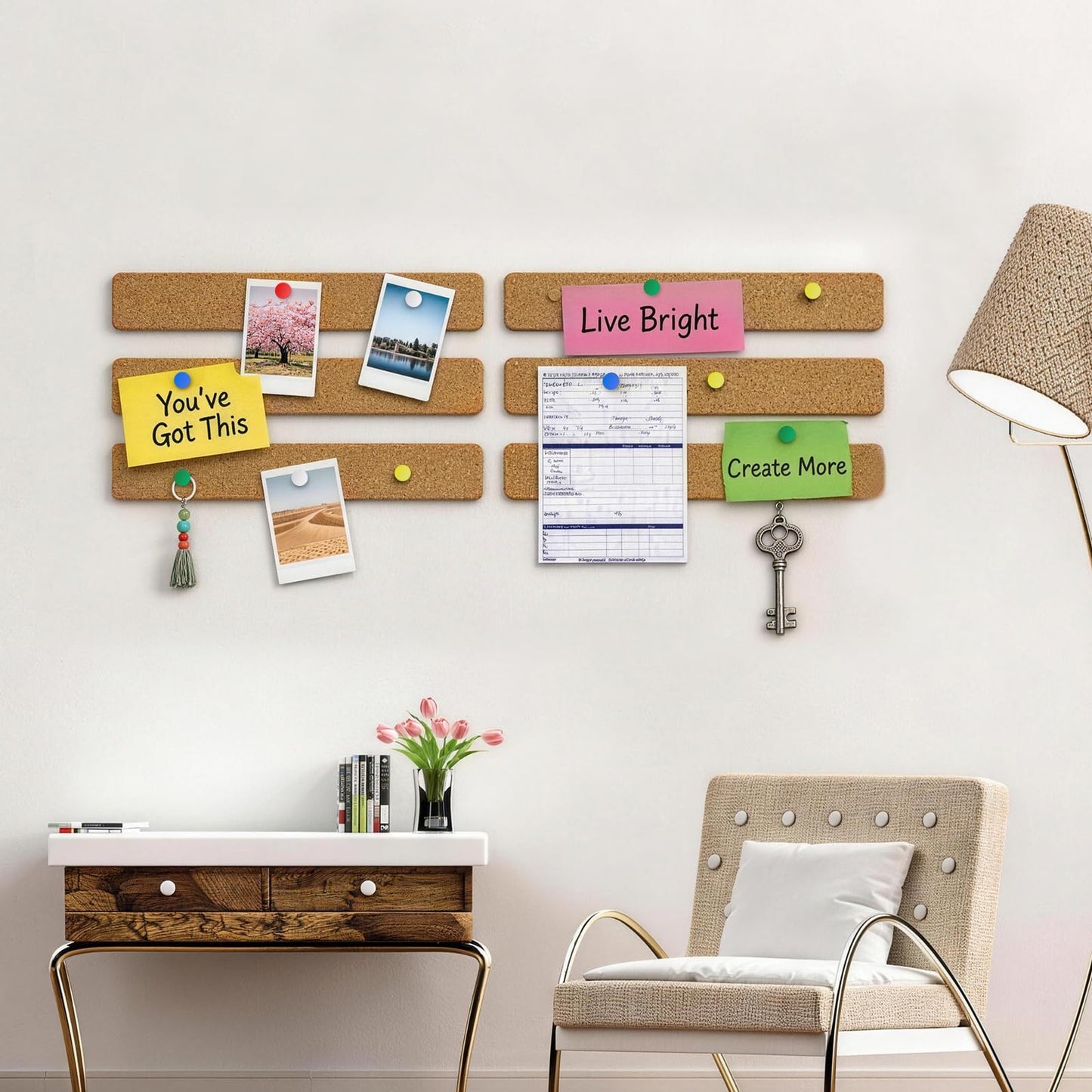 Fushing Cork Boards Felt Bulletin Boards, 13"x2" Pin Boards with Push Pins, Self-Adhesive, No-Drill Wall Mount Pin Boards for Classroom, Office, Home, Dorm, Bedroom Door (18)