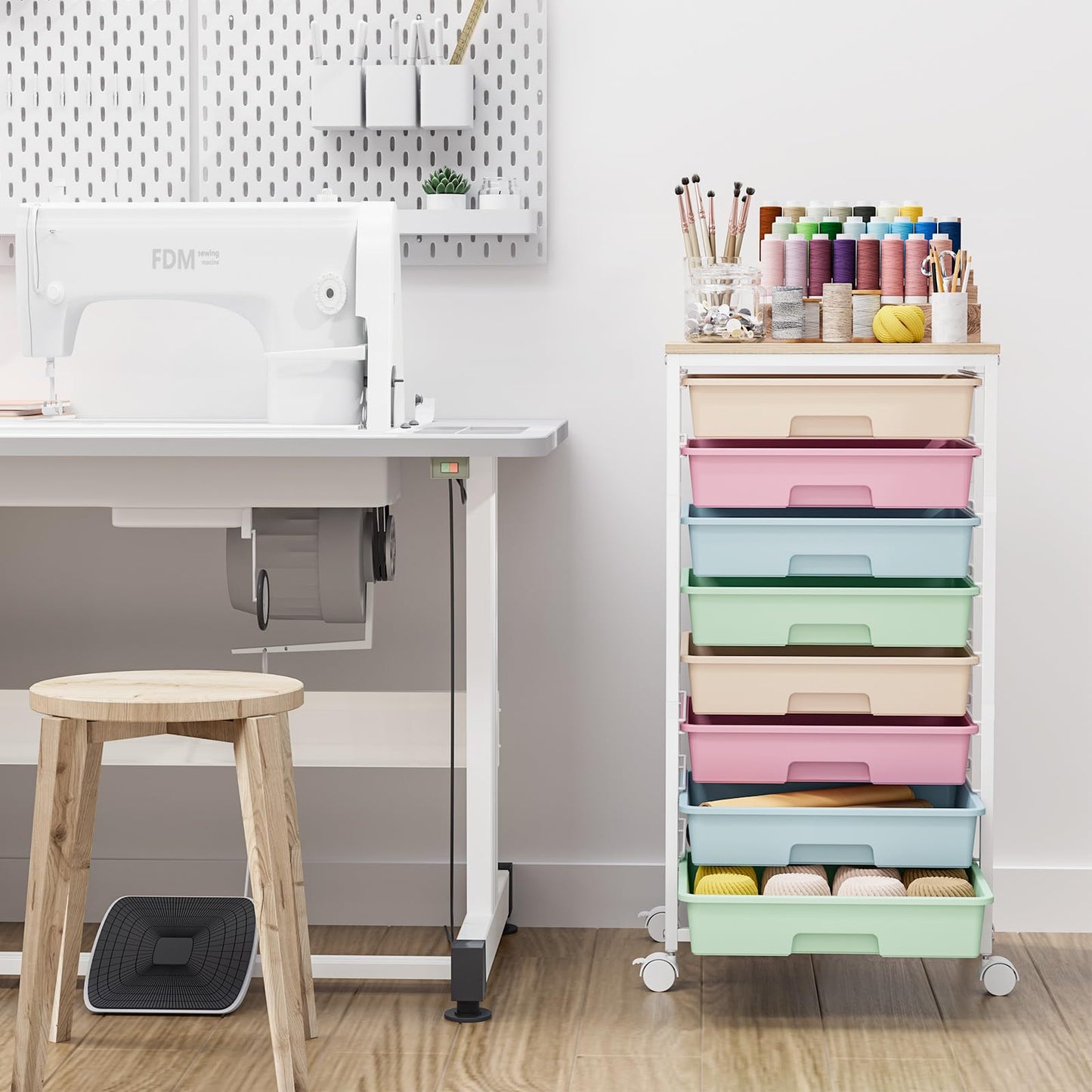 Rolling Storage Cart, Rainbow Cart with 8 Drawers and Wooden Tabletop, Teacher Organization for Classroom, Art Cart for Classroom,Office,Bedroom,Rainbow