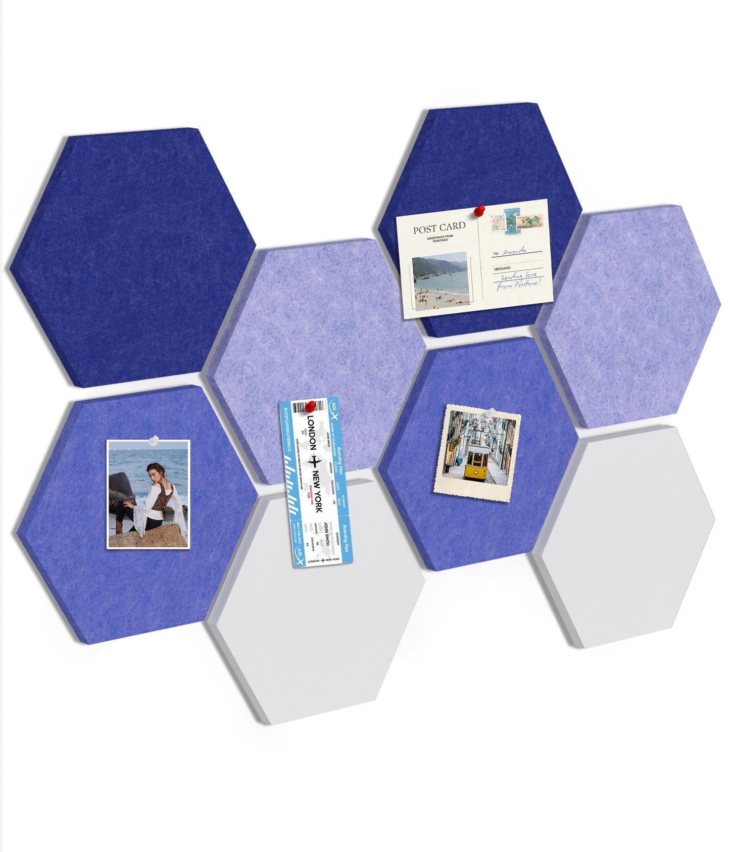Toptople 12 Inch Large Hexagon Cork Board for Walls, 8 Pack Felt Bulletin Board Tiles, Pin Board with Push Pins for Office Photo and Note, Denim Blue