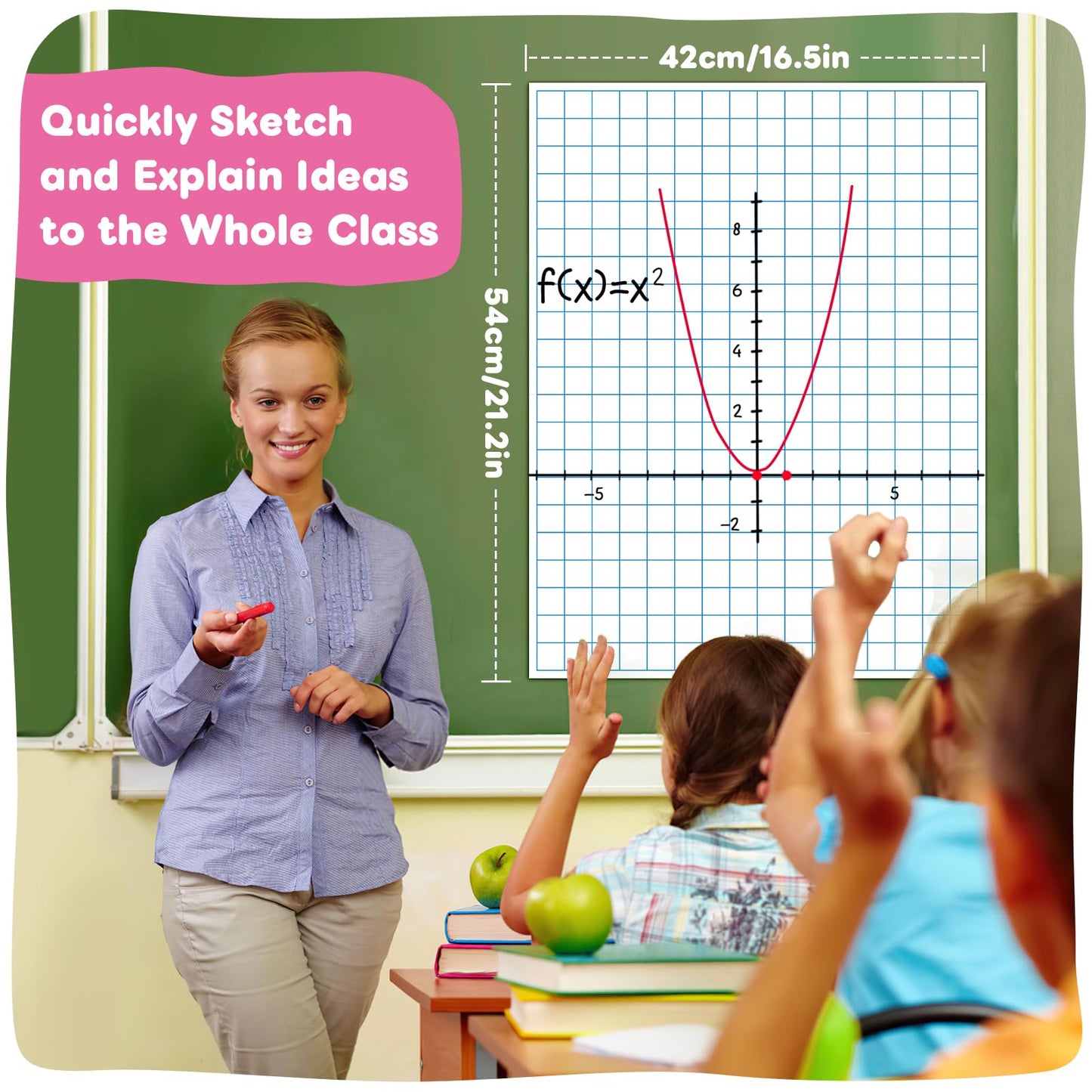 PraxiKidy Magnetic Graph Grid Paper,21.3" x 16.5" Dry Erase Chart Paper for Whiteboard Homeschool Essentials Teacher Must Haves,Math Classroom Teaching Supplies