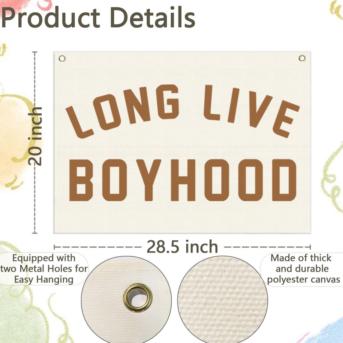 Long Live Boyhood Canvas Banner-Nursery Hanging Rectangular Poster Flag Sign Art for Baby Kids Boy,Nursery Playroom Boyroom Babyroom Decoration,Christmas Gift Idea for Boys 28.5"L x 20"W