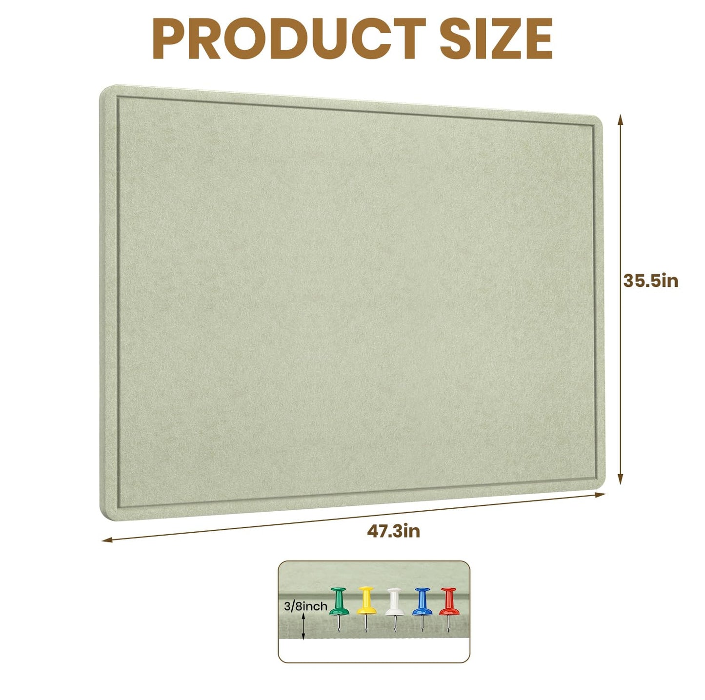 Large Bulletin Board, 48 X 36 inches Felt Board Notice Pin Board,4' x 3' Cork Board Alternative for Wall, Self-Adhesive Vision Board Mood Board Foldable Photo Board with 30 Pushpin-Sage Green