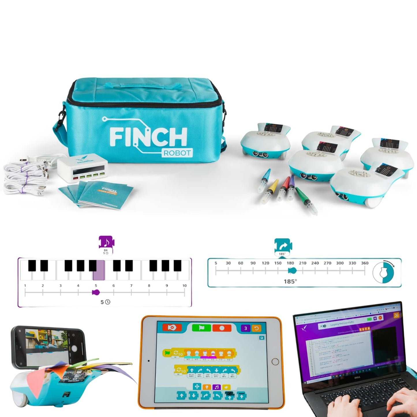 BirdBrain Finch Robot Starter Flock with Microbit I STEM Coding Robot for Classrooms I Learn Python and 8 Coding Languages I Programmable Robotics I Remote Control and App Controlled | Ages 5 to 16