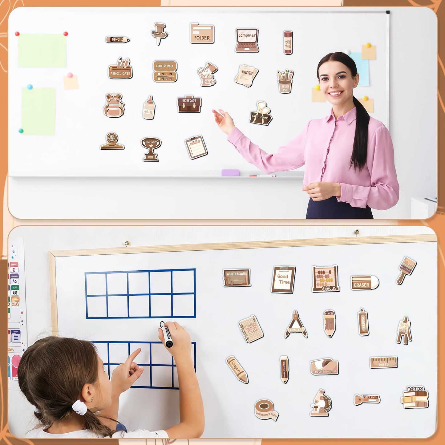 Saysurey 65 Pcs Boho Brown You Will Need Management Magnets Set, Boho Educational Style Magnets for Whiteboard Organization, Back to Work Teaching Tool Supplies, Elementary Whiteboard Decor